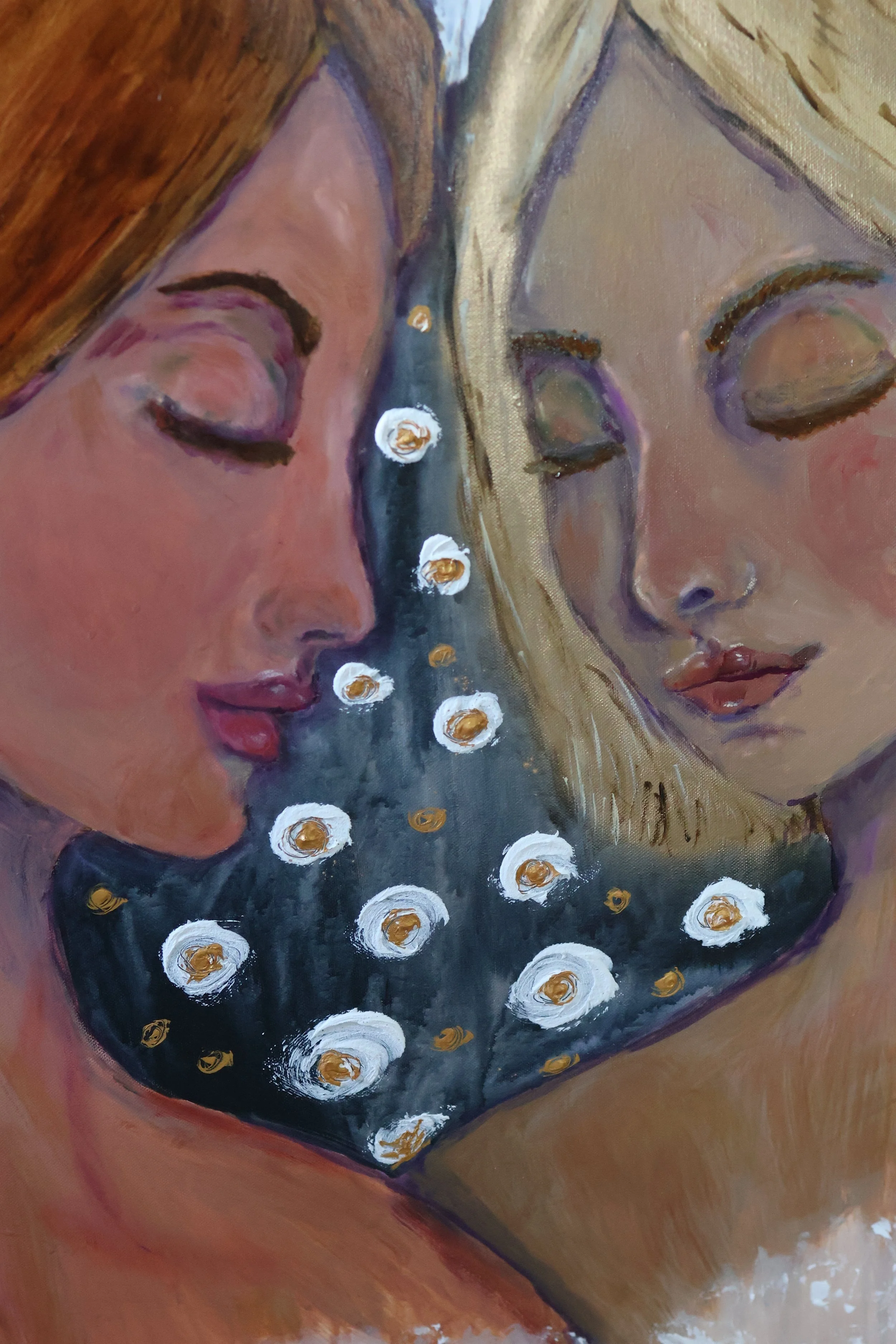Detailaufnahme Ölgemälde Begegnung– Soziale Akzeptanz, figurative Malerei – Sonia Gonze Nürnberg