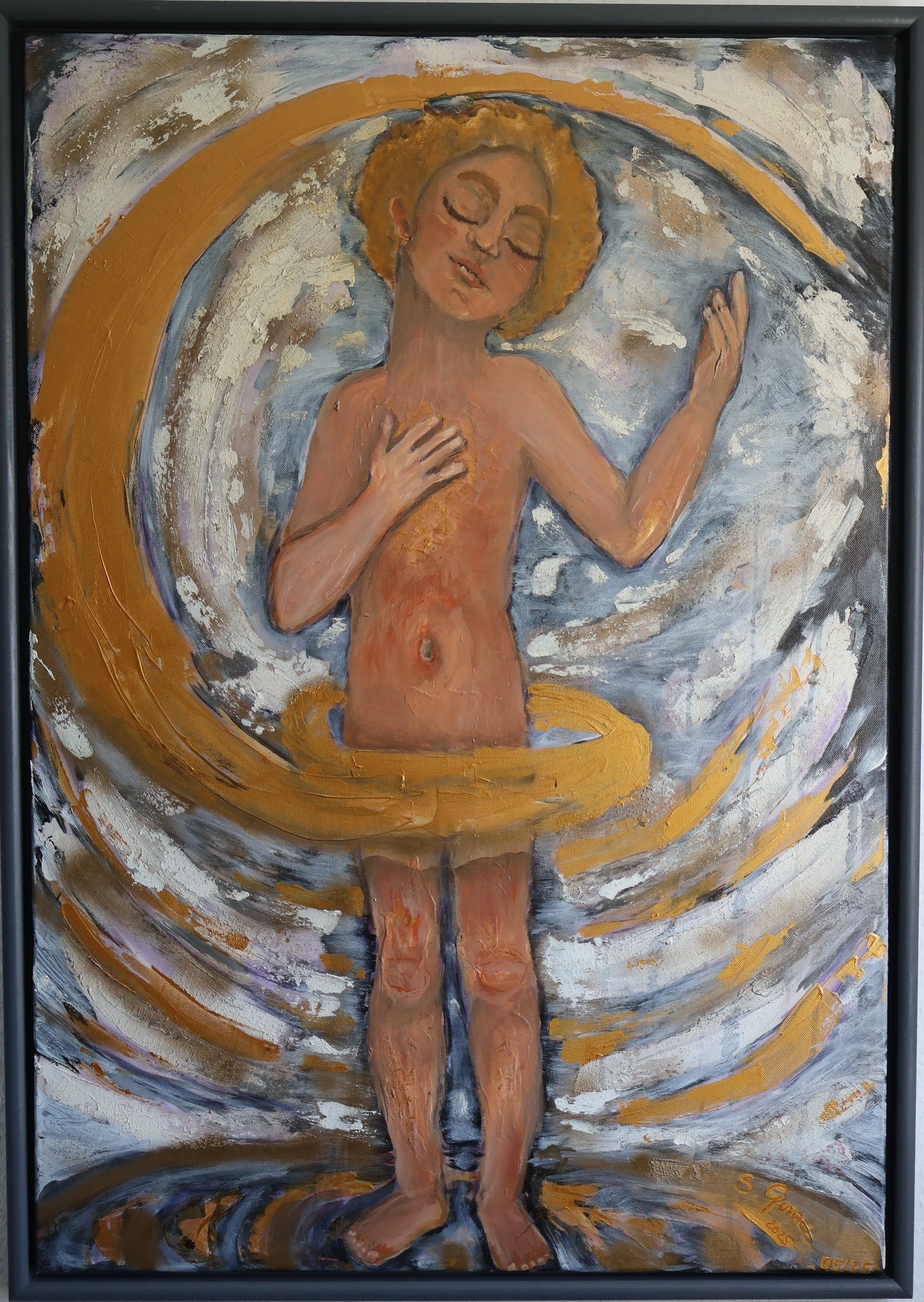 Ölgemälde Ich bleibe bei mir– Sebstakzeptanz, figurative Malerei – Sonia Gonze Nürnberg