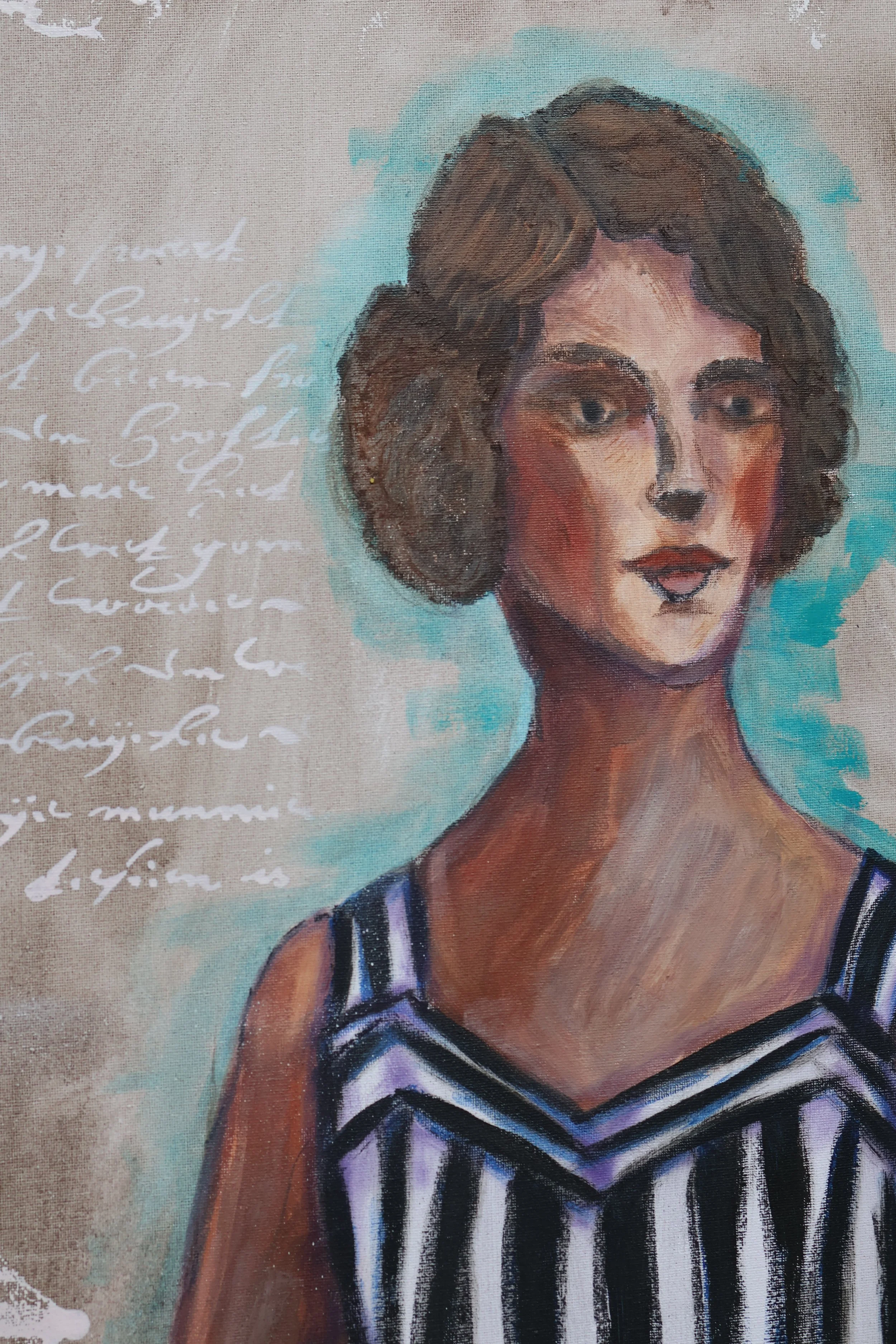 Detail Acrylgemälde Mariannes Badekleid, figurative Malerei – Sonia Gonze Nürnberg