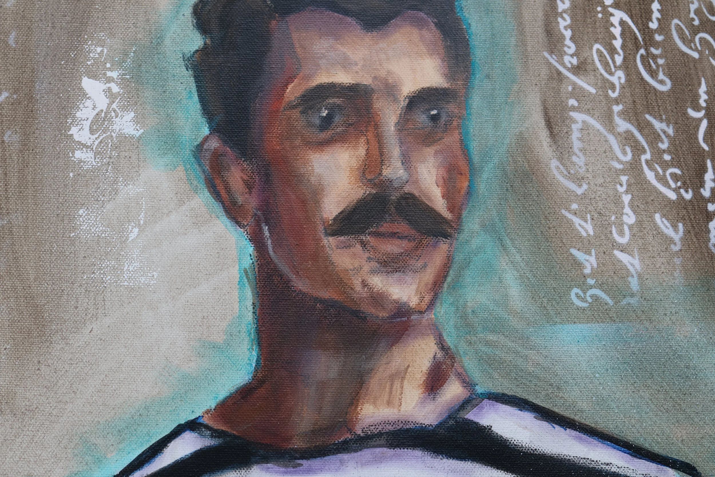 Detail Acrylgemälde Friedrichs Faszination, figurative Malerei – Sonia Gonze Nürnberg