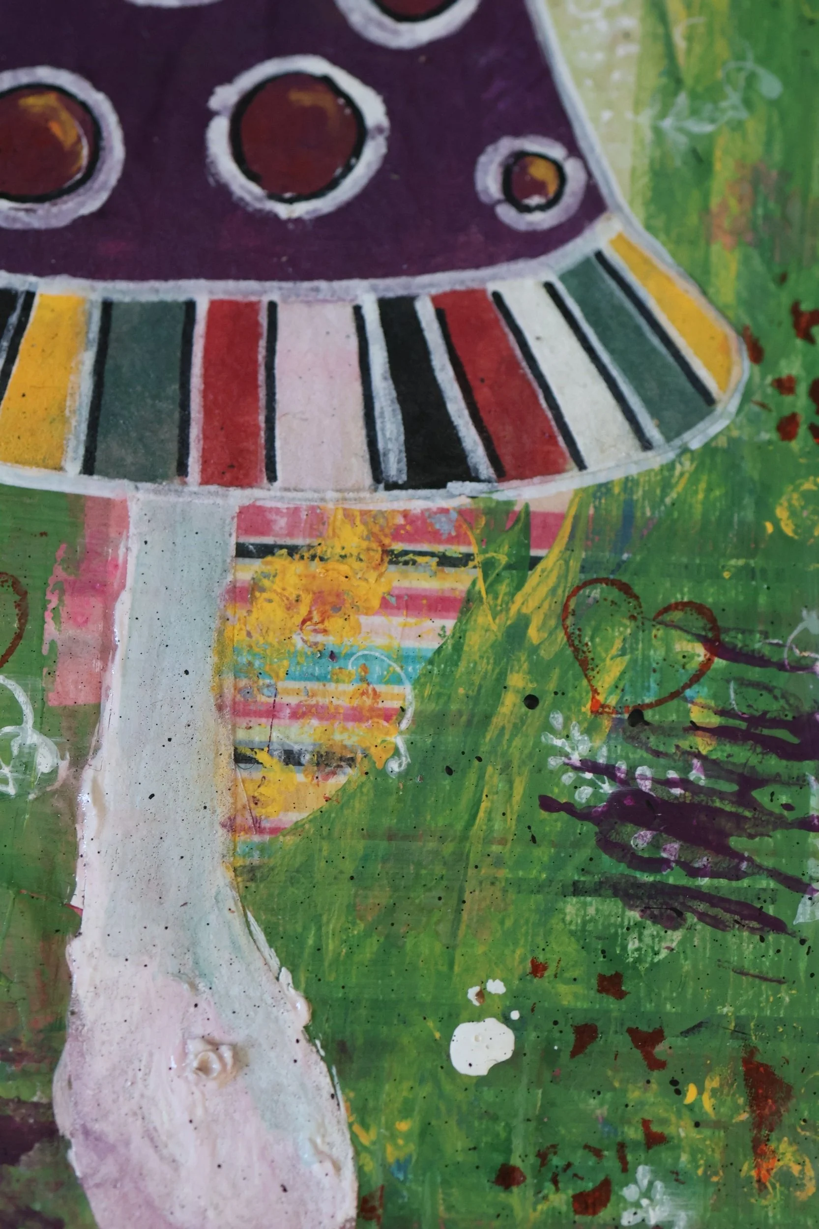 Ausschnitt Acrylmalerei Waldpop in Miniformat, figurative Malerei – Sonia Gonze Nürnberg