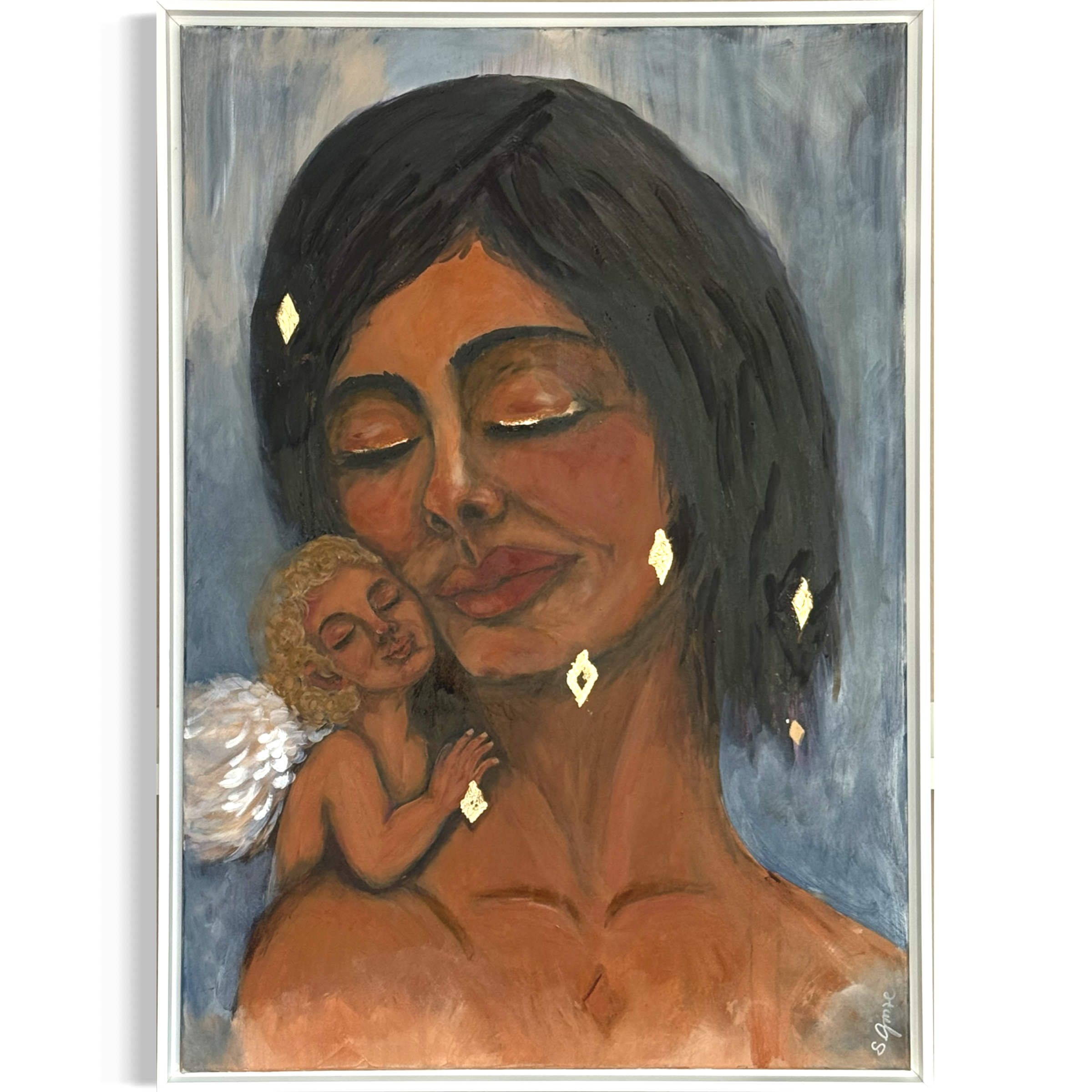 Ölgemälde Die Stimme der Liebe – innere Stimme und Selbstakzeptanz mit Blattgold  – Sonia Gonze Nürnberg