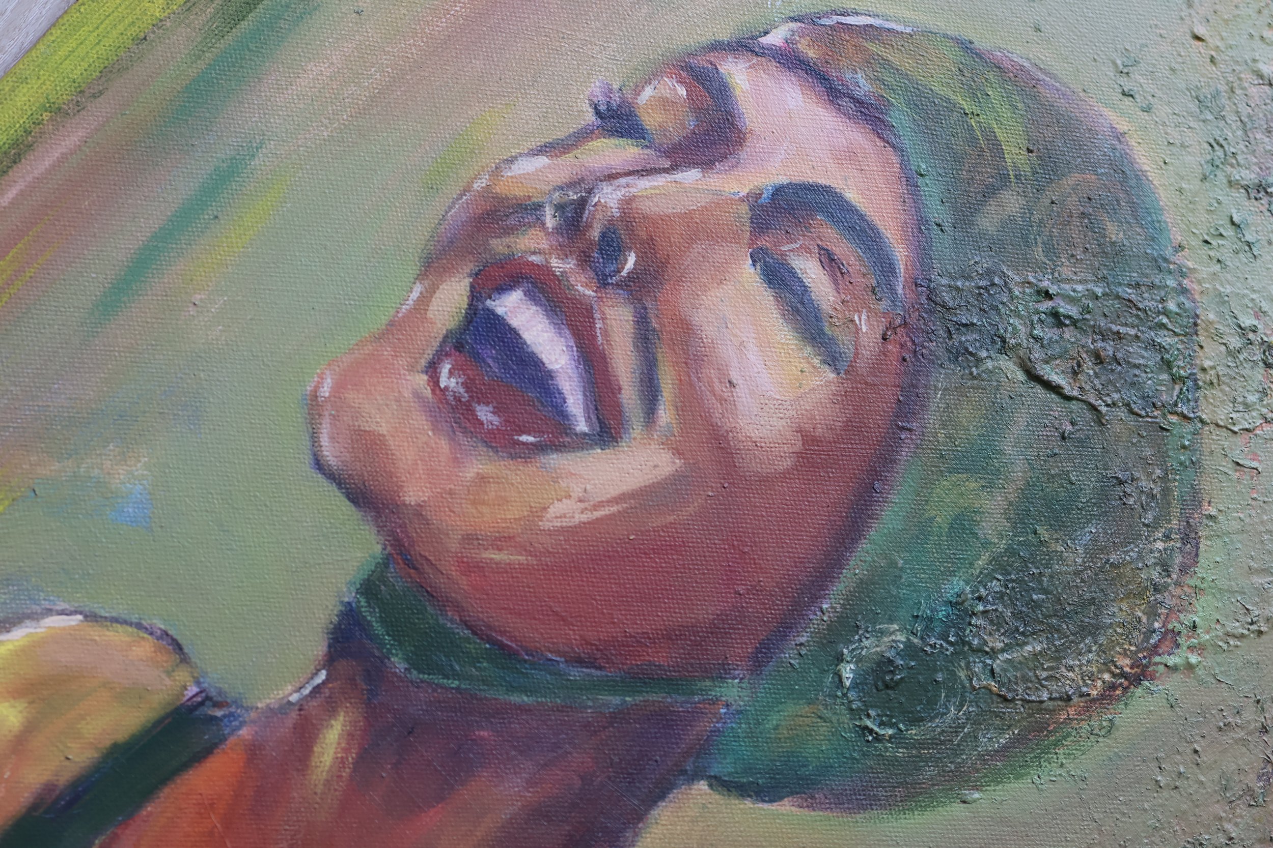 Detail Acrylgemälde Sigruns Freude., figurative Malerei – Sonia Gonze Nürnberg
