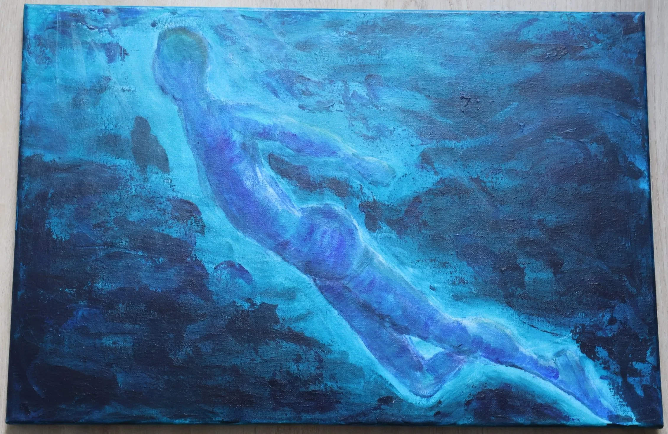 Acrylgemälde Verloren und geborgen- Jonah, figurative Malerei – Sonia Gonze Nürnberg