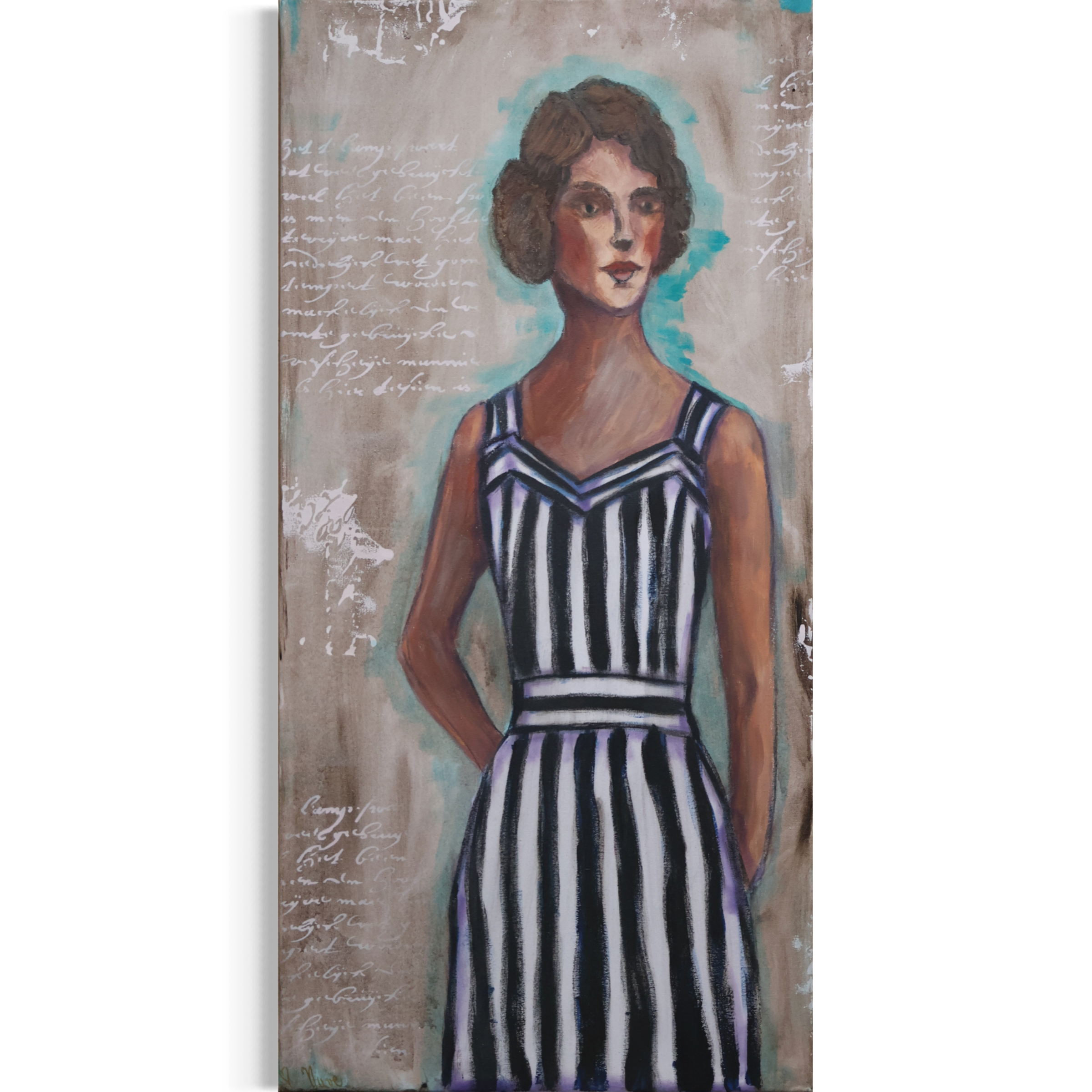 Ausschnitt Acrylgemälde Mariannes Badekleid, figurative Malerei – Sonia Gonze Nürnberg
