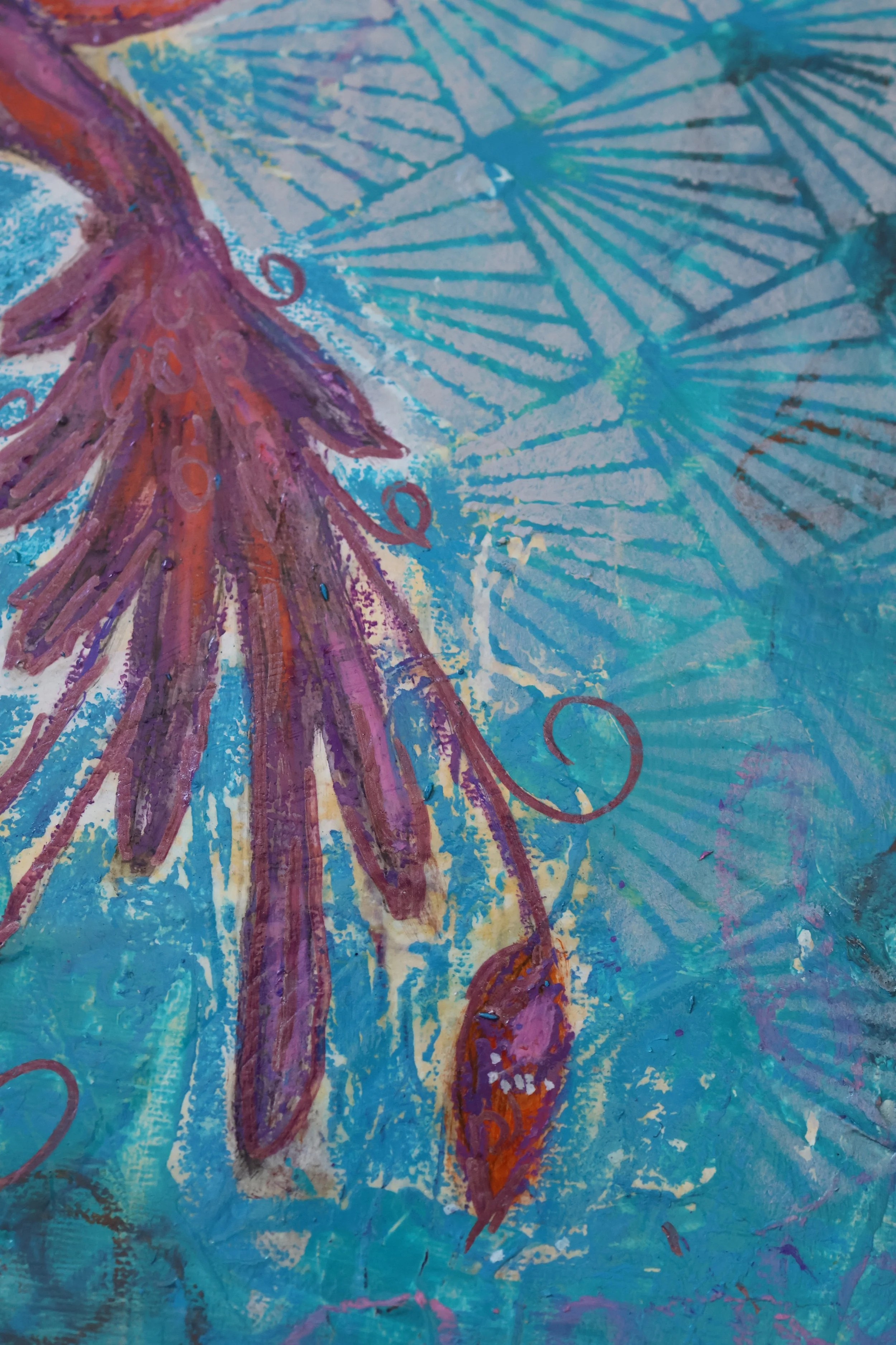 Detail Acrylmalerei Aufblühen im Türkislicht, figurative Malerei – Sonia Gonze Nürnberg