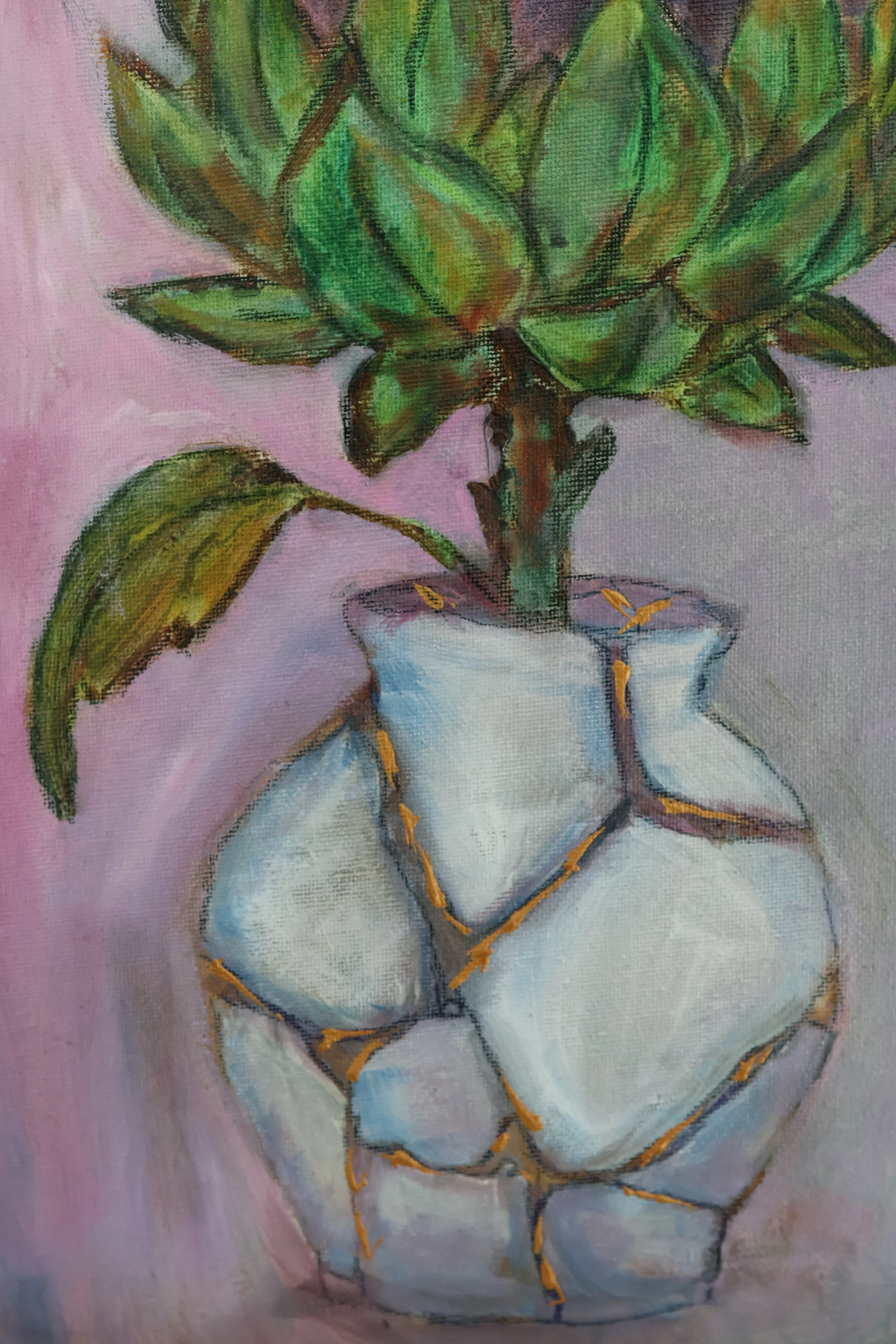 Ausschnitt Ölgemälde Erblühen, figurative Malerei – Sonia Gonze Nürnberg