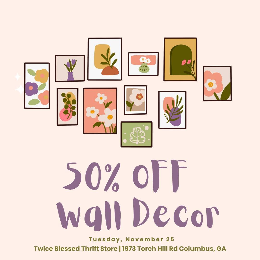 🎉 WALL D&Eacute;COR SALE TODAY! 🎉

Ready to give your home a fresh pop of personality? Today at Twice Blessed, ALL wall d&eacute;cor is 50% OFF!

🖼️ Frames
🌿 Art prints
✨ Signs + mirrors
🏡 Perfect pieces to brighten every corner of your home