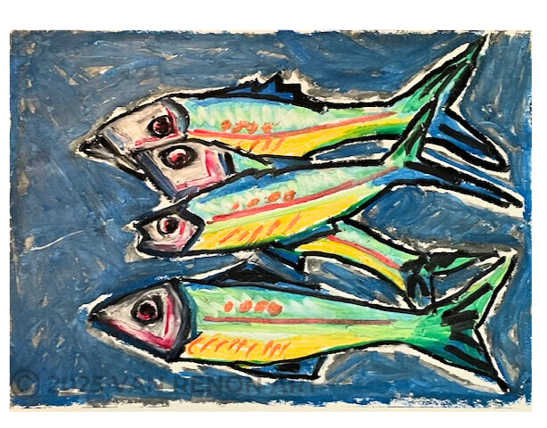 "Four Fish" ( PAFS2522)
Pastel on Paper;
12 x 9"" (30.48x 22.83 cm)