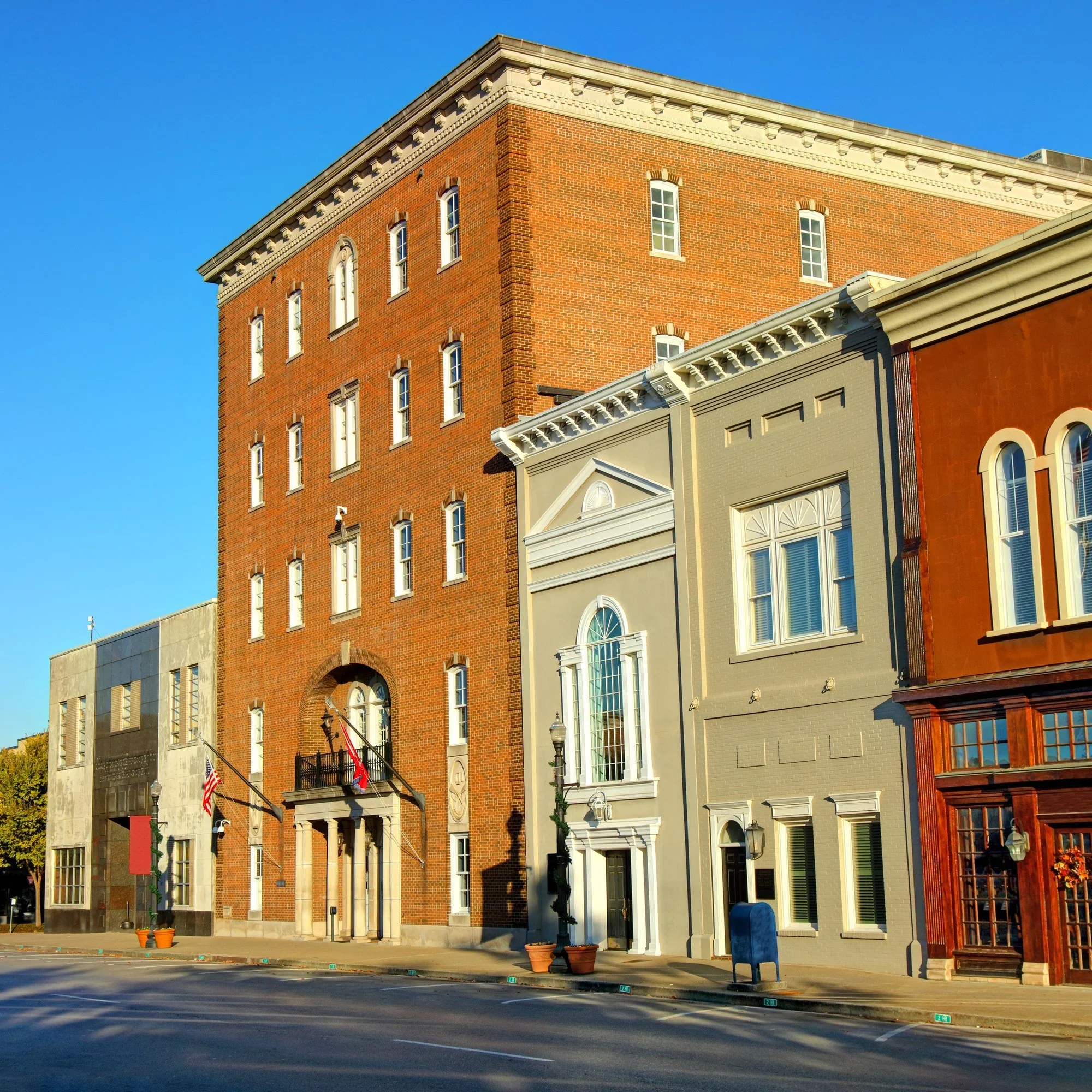 Historic brick buildings in downtown Murfreesboro, Tennessee.