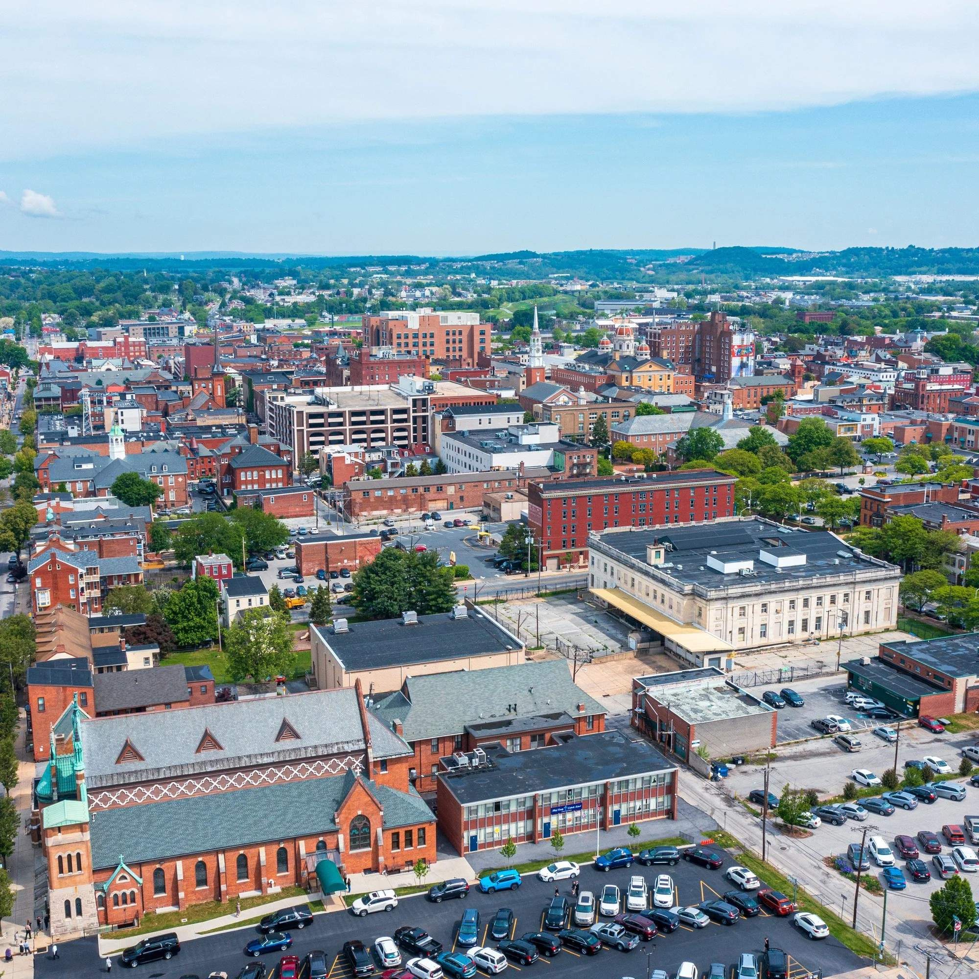 Aerial view of downtown York, Pennsylvania.