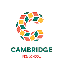 Letter 'C' made of colorful blocks, with the words 'Cambridge Pre-School' below.