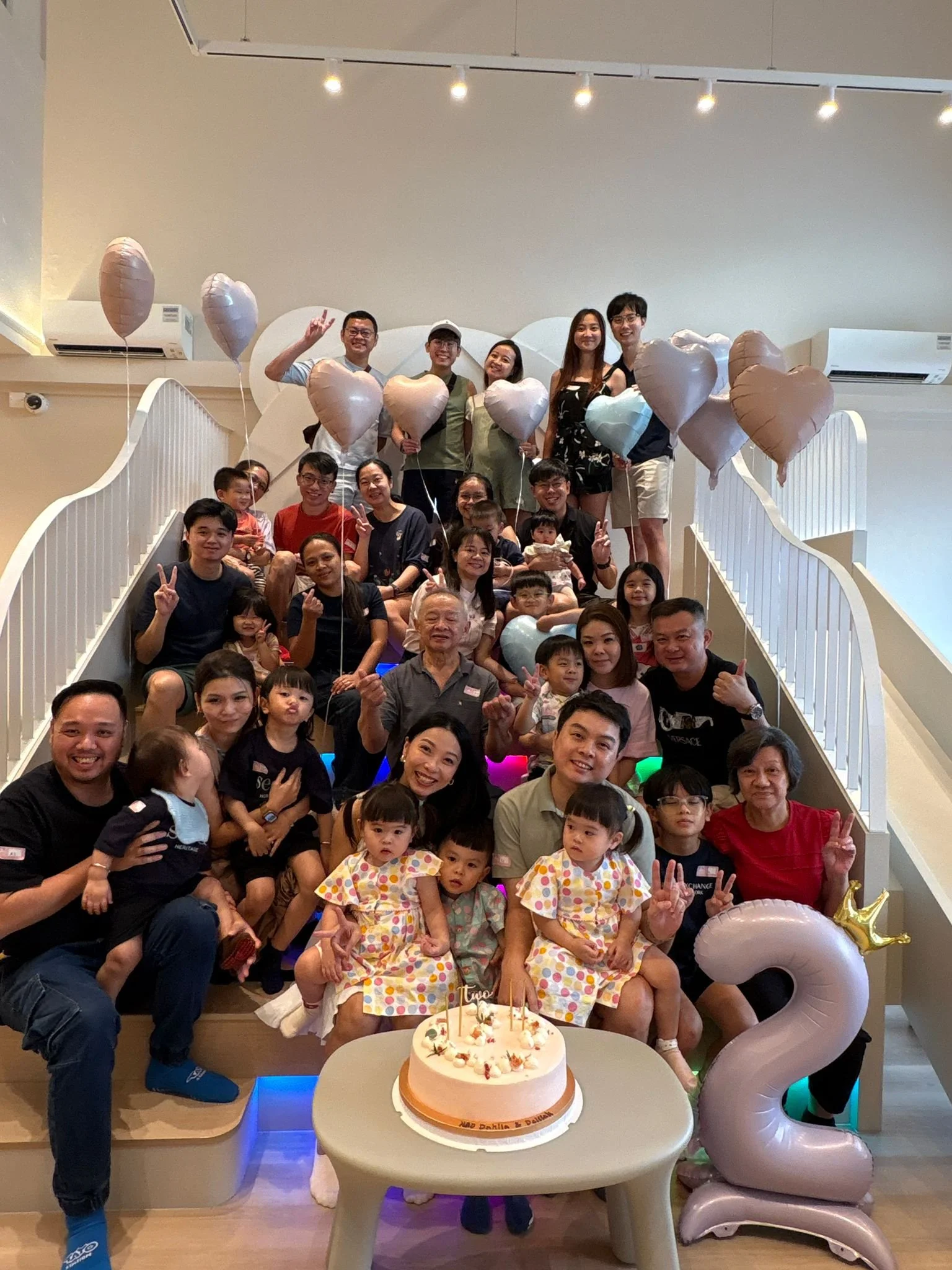 Group photo of a 2nd birthday celebration that happened in Riri's Children Playloft, located at Upper Thomson, near Bishan.