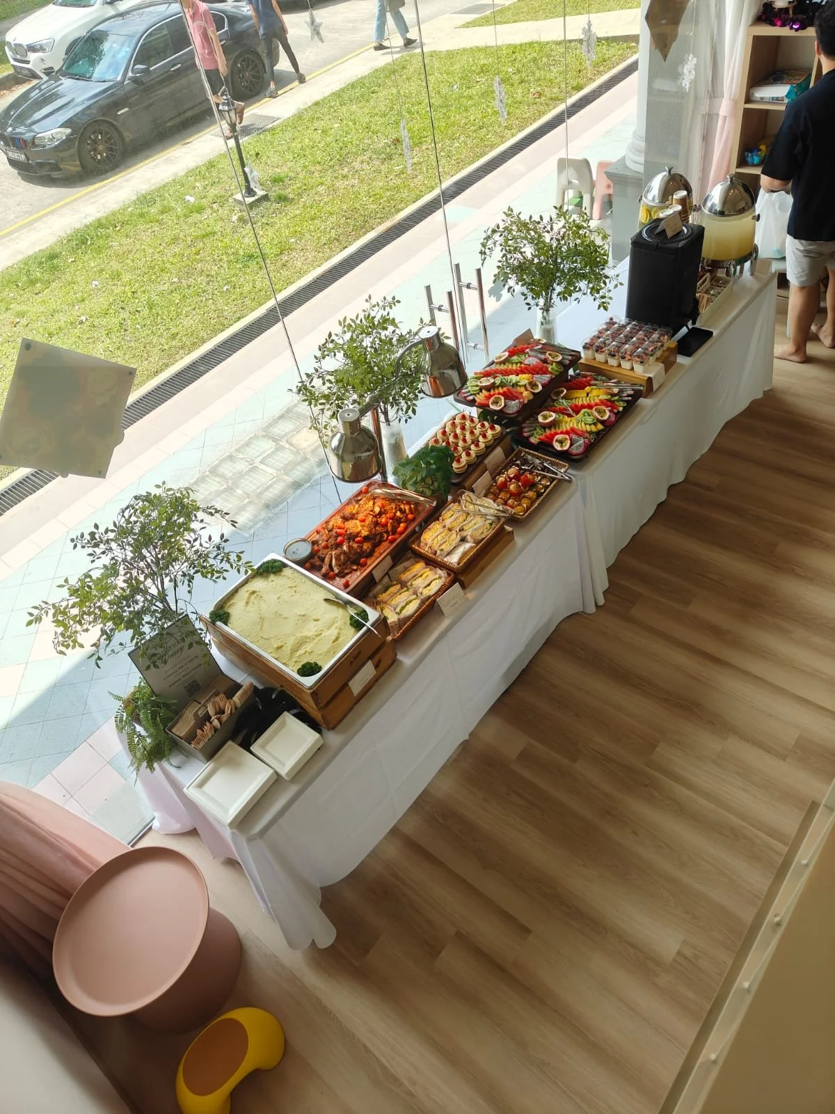 Buffet line set-up of a 4th birthday party held at Riri's Children Playloft located at Upper Thomson, near Bishan.