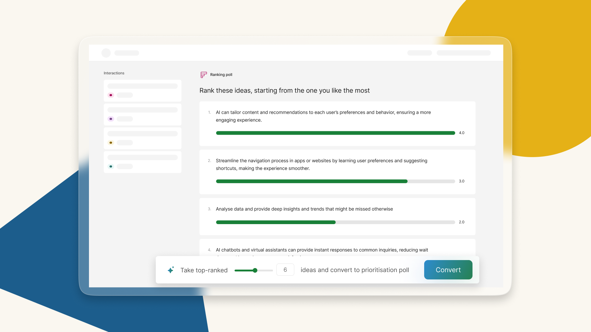 Ranking poll with AI-powered convert to a prioritisation poll