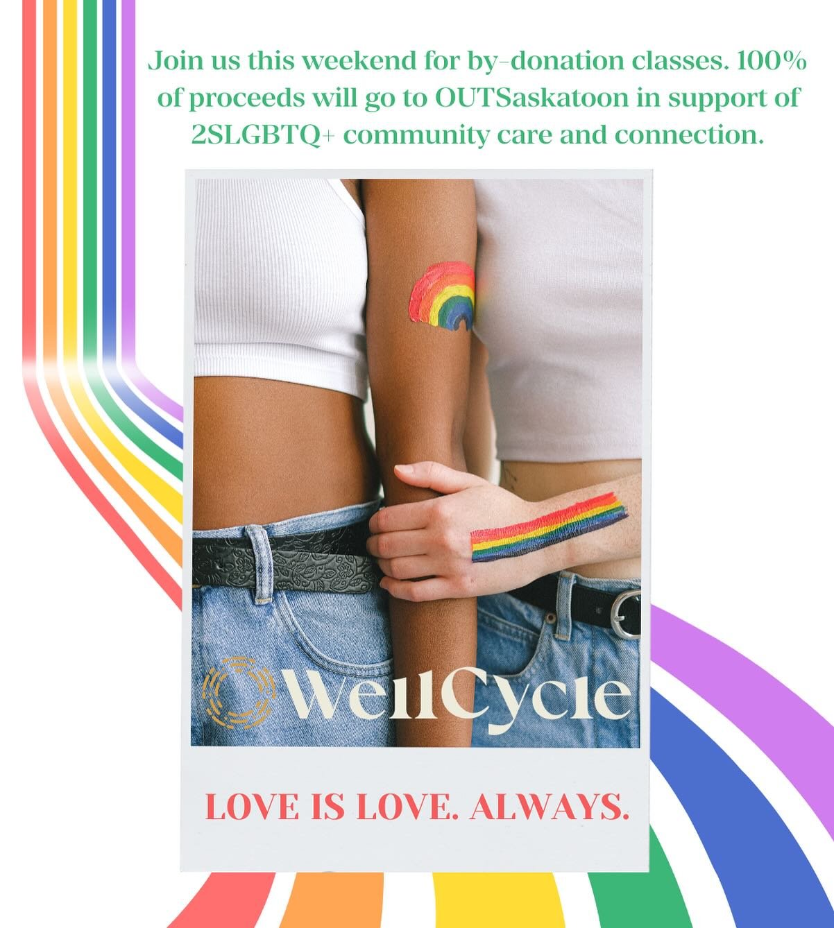 🏳️&zwj;🌈 PRIDE WEEKEND at The Well 🏳️&zwj;🌈
This weekend, we ride for love, inclusivity, and community.
 
Join us Saturday and Sunday for by-donation-only classes in support of 2SLGBTQ+ voices, visibility, and joy. Pride is more than a month, it&