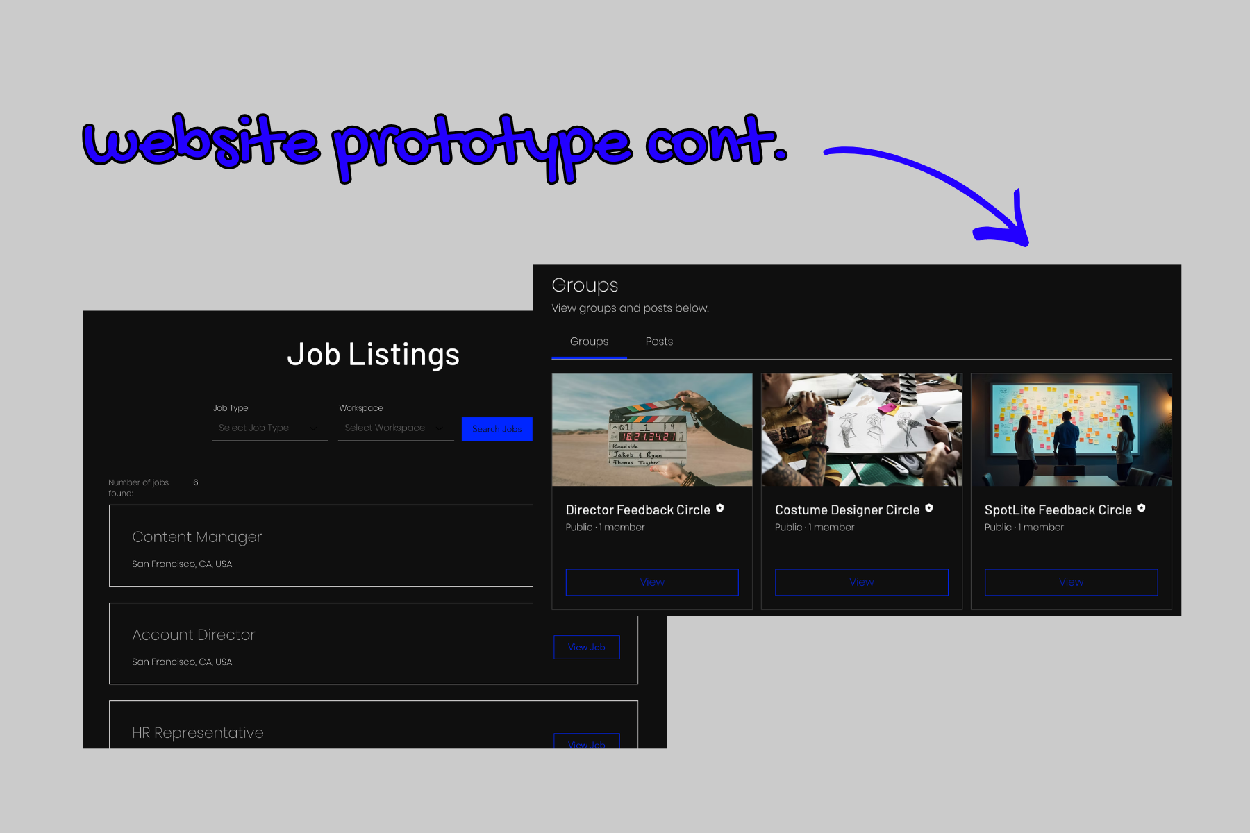 I expanded on the prototype by developing key pages, including job listings and community groups, to showcase both networking and career opportunities.