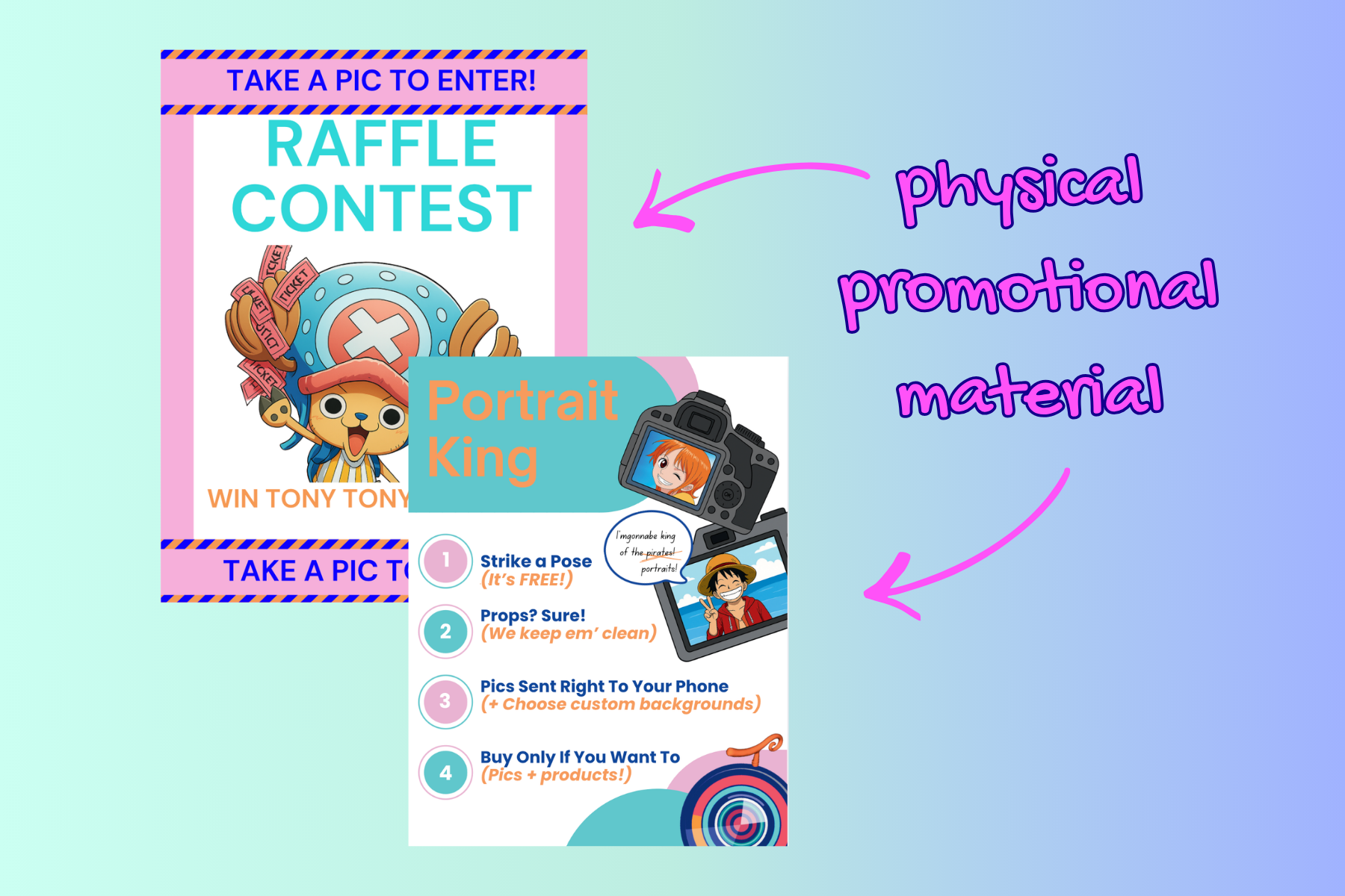 I designed eye-catching promotional materials to drive booth traffic and encourage participation, including raffle signage and branded handouts.