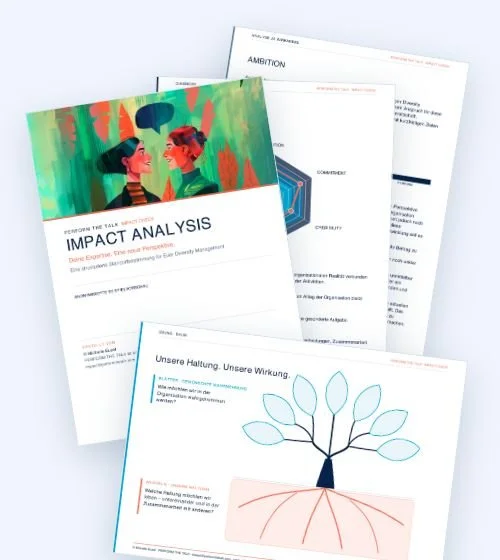 Anonymisierte Beispielseiten der IMPACT ANALYSIS und des Workbooks