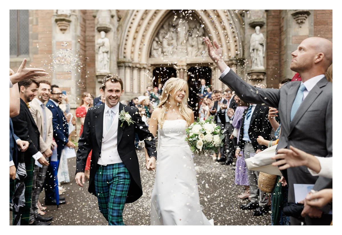 Confetti photograph at Inverness Cathedral before leaving to Achnagairn House