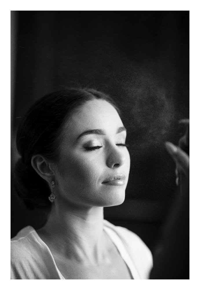 Getting ready at the Seamill Hydro, West Kilbride. Black and white make up photograph.