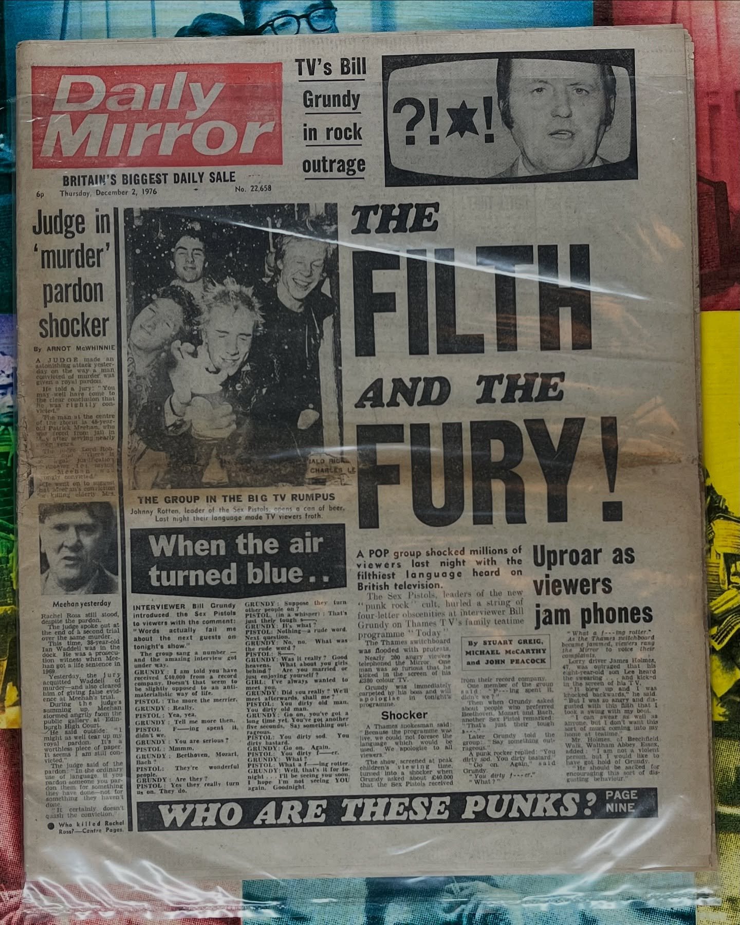 Daily Mirror Dec 1976 - The Filth and the Fury - Who Are These Punks? - #BillGrundy meets the #SexPistols. // tabloid outrage from the #rocknrollpubliclibrary // #thesexpistols #punkrock #theclash #siouxsiesioux #bromleycontingent #johnnyrotten #glen
