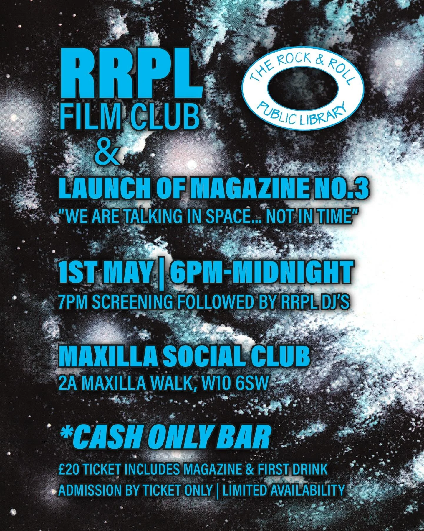 Join us for an evening of film and music to celebrate RRPL Magazine No.3
Each &pound;20 ticket admits one person to the event and includes a copy of Magazine No.3 and your first drink
Ticket link in bio
