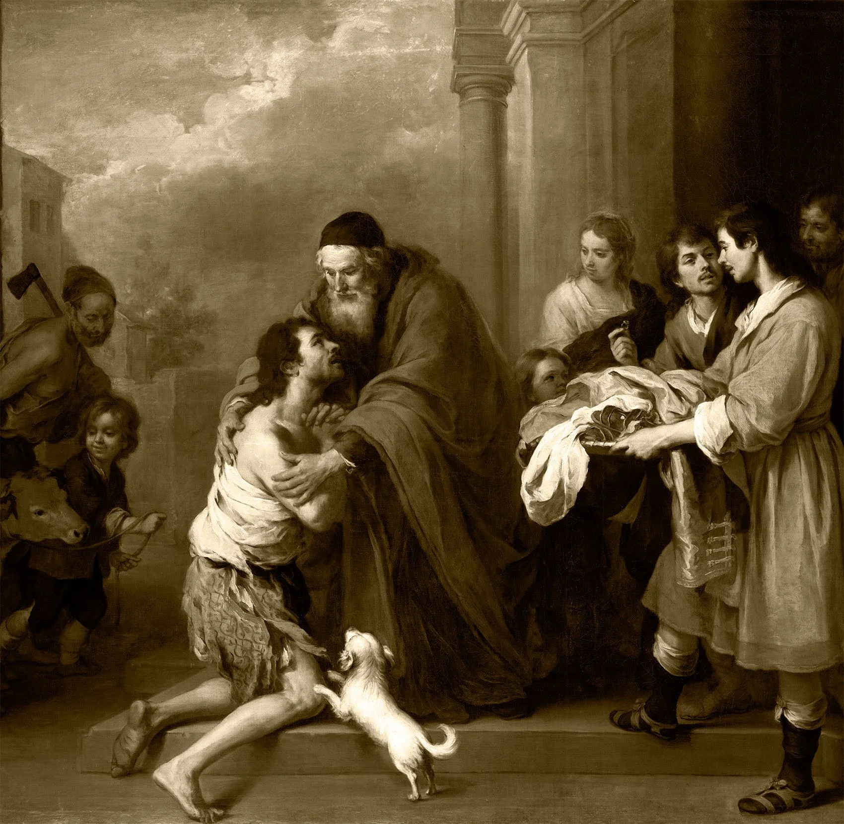 A religious scene depicting the prodigal son.
