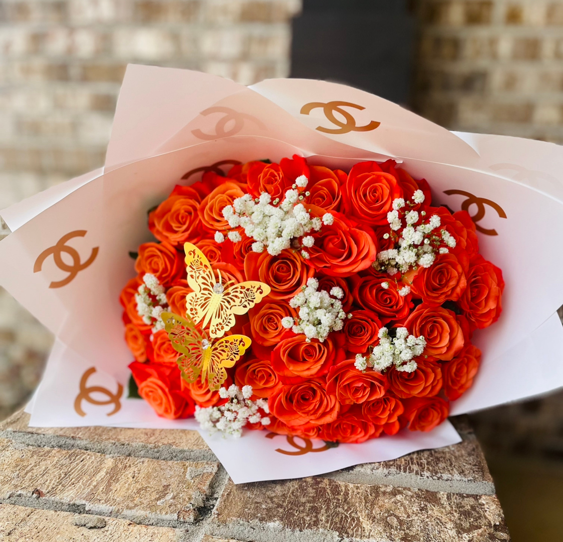 Orange Long Stem Rose Bouquet