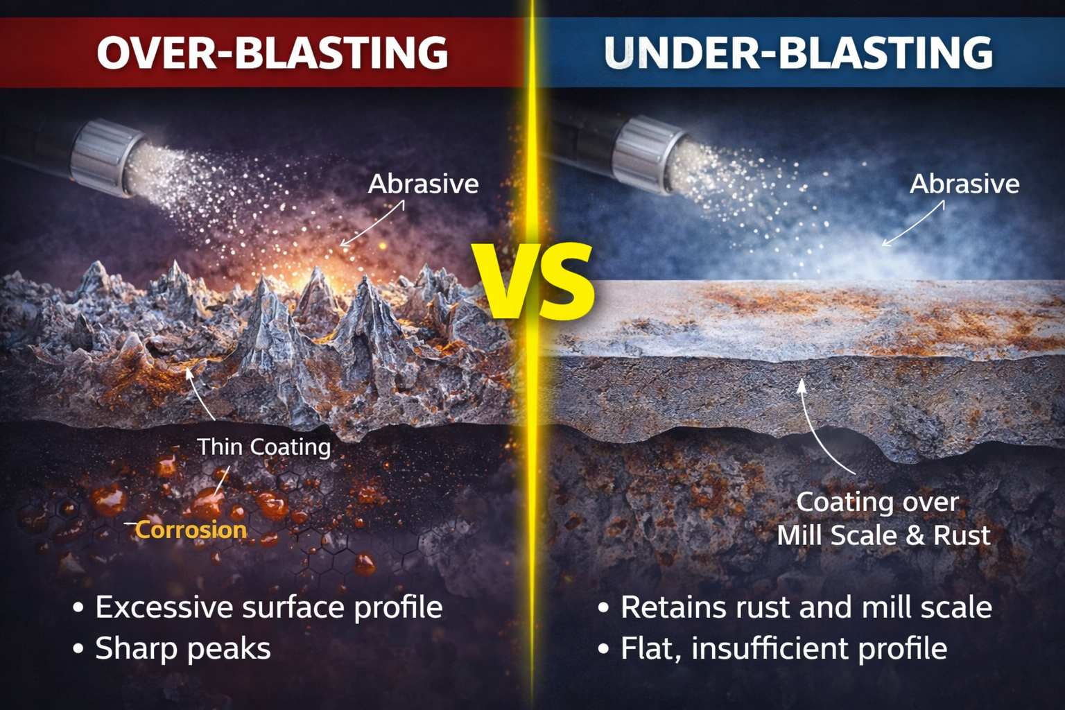 Over-Blasting vs Under-Blasting: How Both Shorten Coating Life