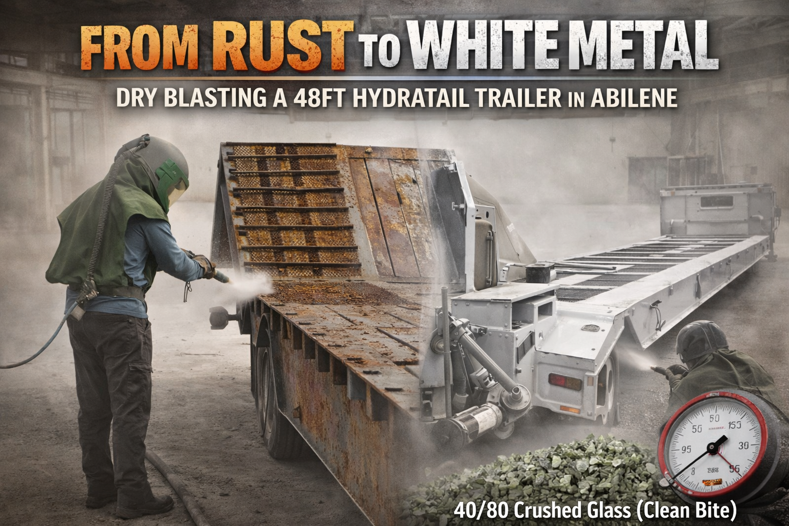 Heavy Hauling, Hard Prep: Dry Blasting a 48ft Hydratail in Abilene