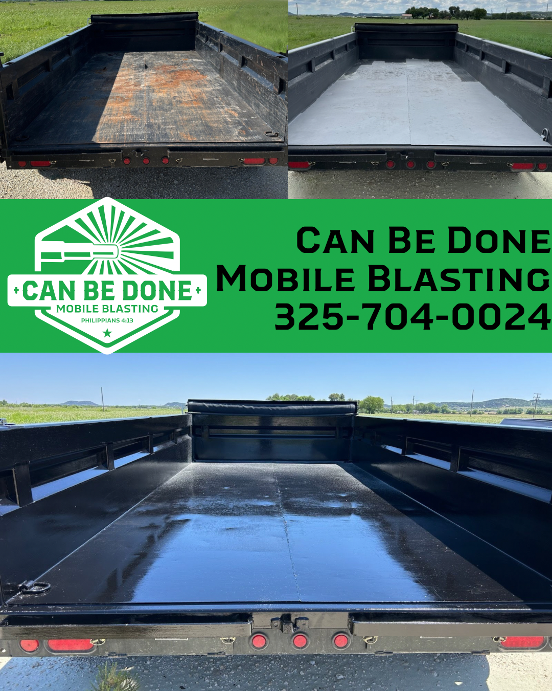 Rusty dump trailer blasted and painted