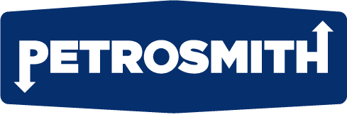 Petrosmith logo with blue background and white text