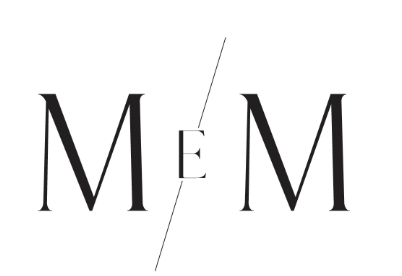 Split screen with black letter M on the left, letter E in of black, and letter M on the right, with a diagonal line separating the two sides.