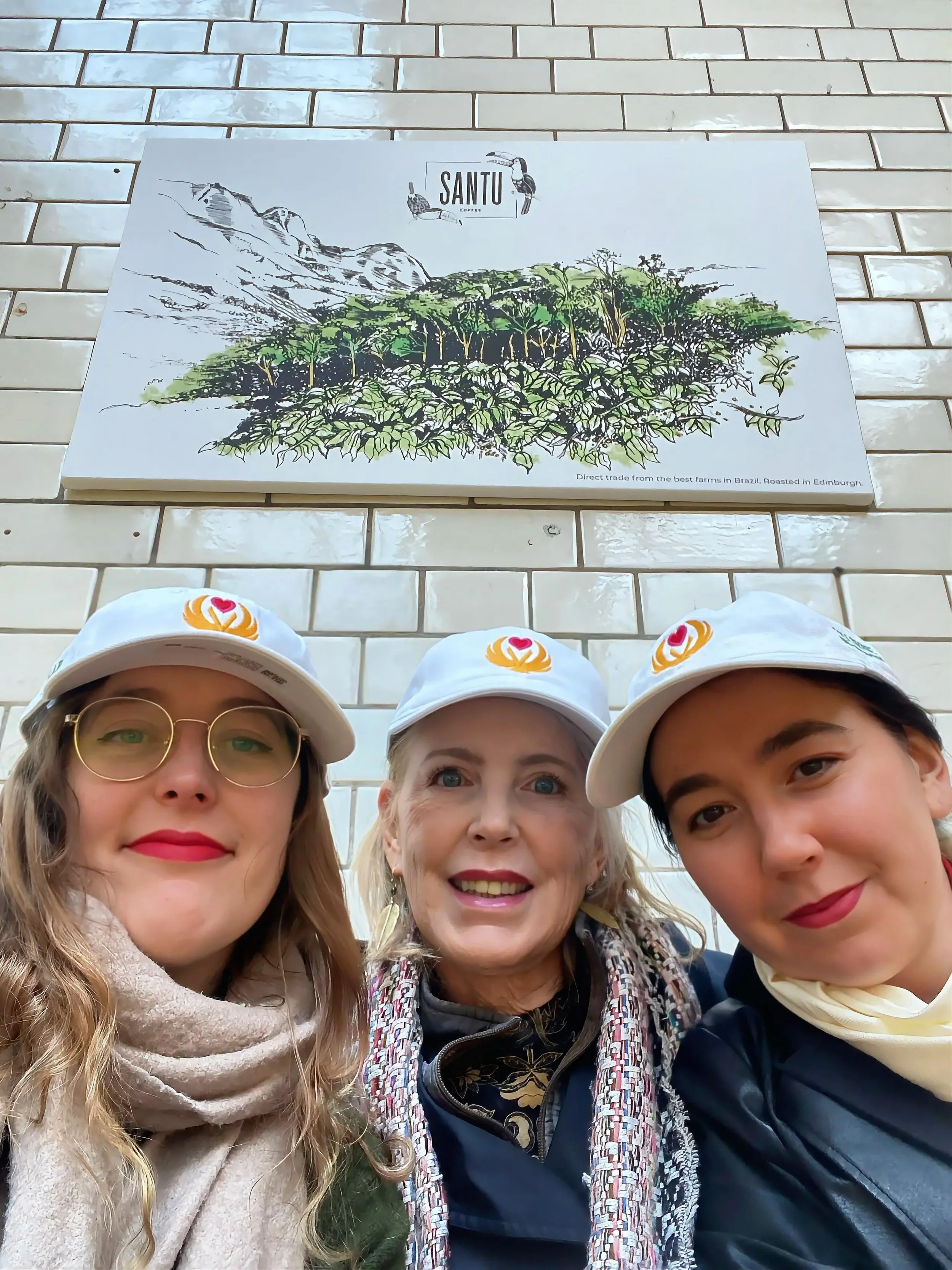 The HEART Retreat hats made it all the way to Edinburgh 🏴󠁧󠁢󠁳󠁣󠁴󠁿 Stopping by @santucoffee roasting direct trade beans from Latin America, the region closest to our hearts 💖 The HEART Retreat is an annual nervous system healing retreat dedicate