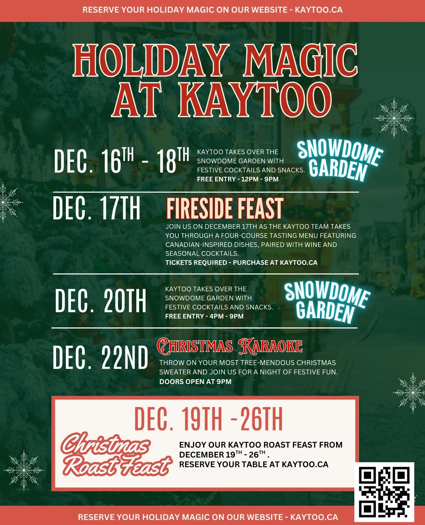 Here&rsquo;s so much happening this december at kaytoo! 🎄✨ Grab your tickets for the fireside feast and reserve your spot for our roast feast dinner at kaytoo.ca 🎄✨ ⁠
⁠
Tag your holiday magic loving friends! ⁠
⁠
#kaytooatblue