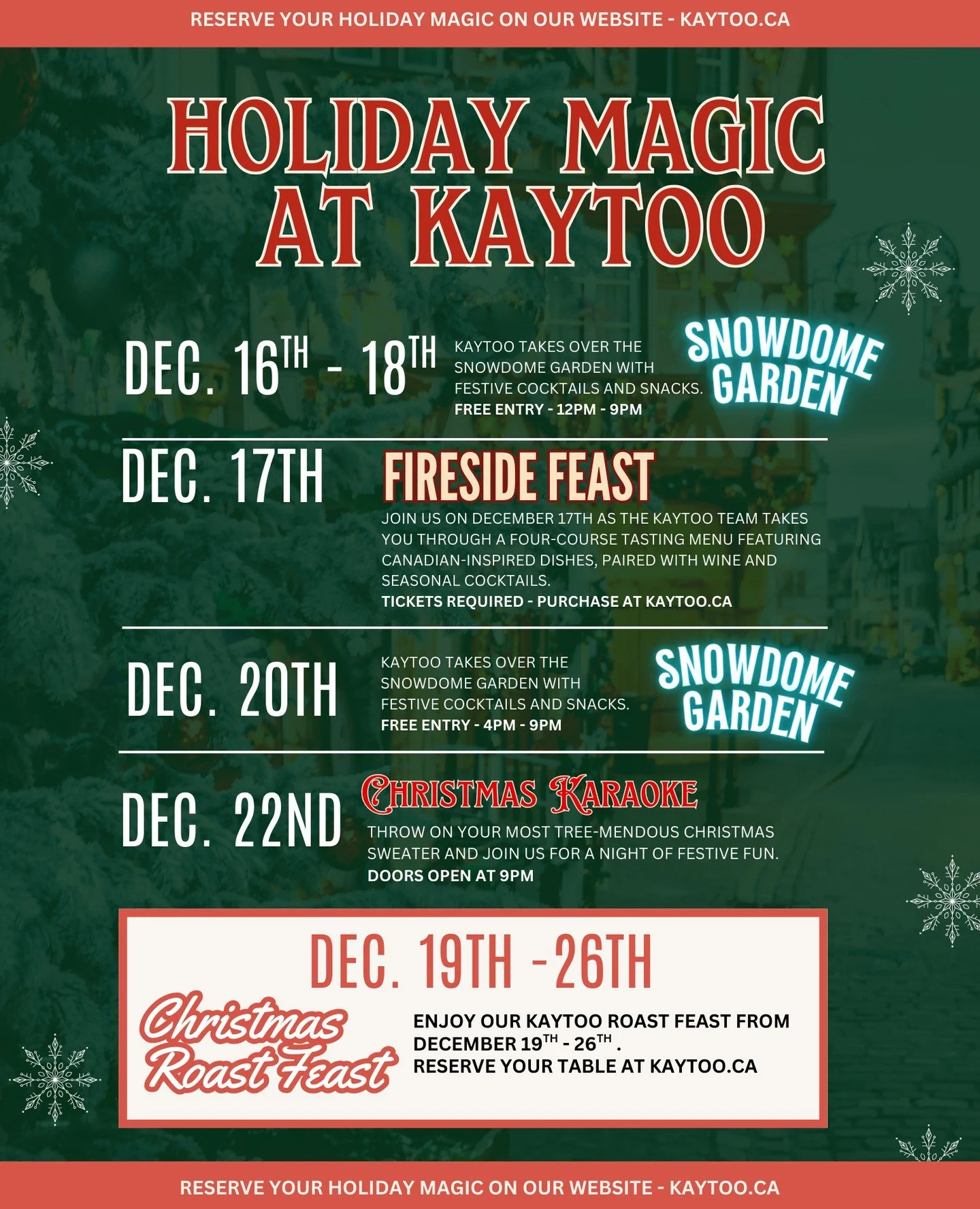 Our Snow Garden experience starts TOMORROW! Join us in the @bluemtnvillage Snow Dome Garden for a holiday cocktail and snack - no reservation required 🎄⁠
⁠
#bluemountainvillage