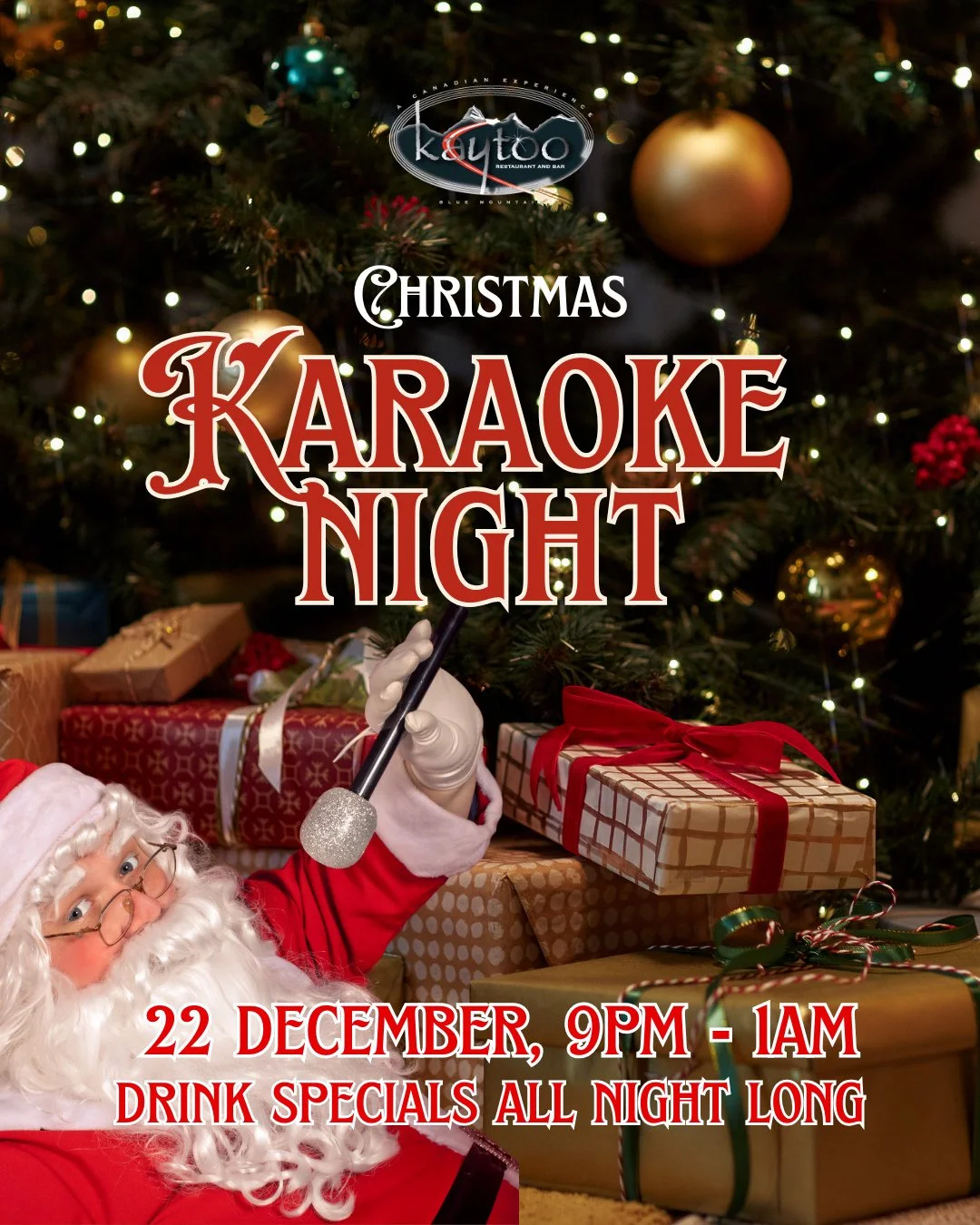 Alert your Christmas loving friends! This Monday night is Christmas Karaoke at Kaytoo! There will be drink specials and a whole lotta holiday cheer. ⁠
⁠
Doors open at 9! 🎁⁠
⁠
#kaytooatblue