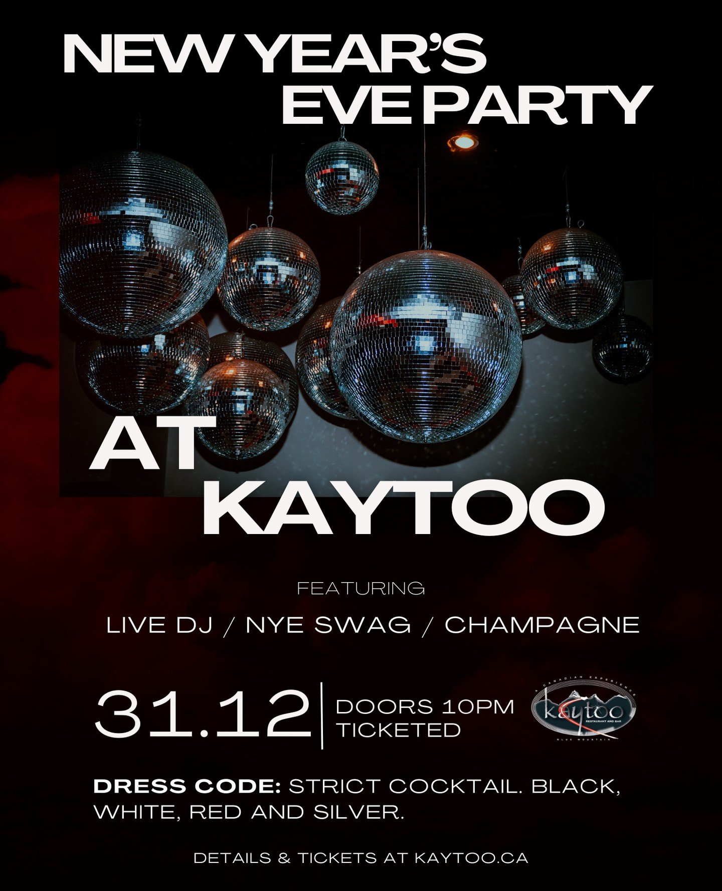 🎆 KAYTOO NYE PARTY 🎆⁠
⁠
Join us at Kaytoo TONIGHT as we ring in the new year in style with our Black, White, Red &amp; Silver New Year&rsquo;s Eve Extravaganza&mdash;an unforgettable night of celebration, music, and festive energy taking place on W