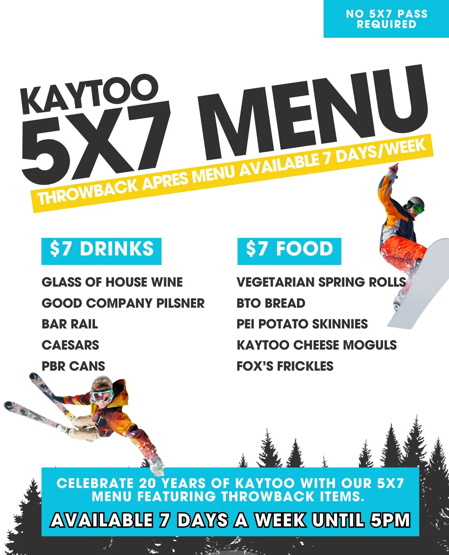 $7 food menu - available 7 days a week until 5pm ⛷️ Dare we say the PERFECT apres menu 😉⁠
⁠
#kaytooatblue