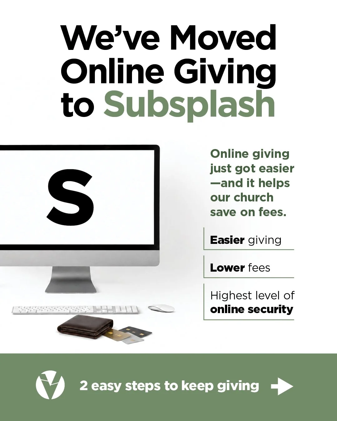 We've moved our online giving to Subsplash! We're excited about this transition, which will help our church save thousands of dollars. It's easy to make the switch with us: Sign up for Subsplash Giving using the link in our bio, then cancel your Push
