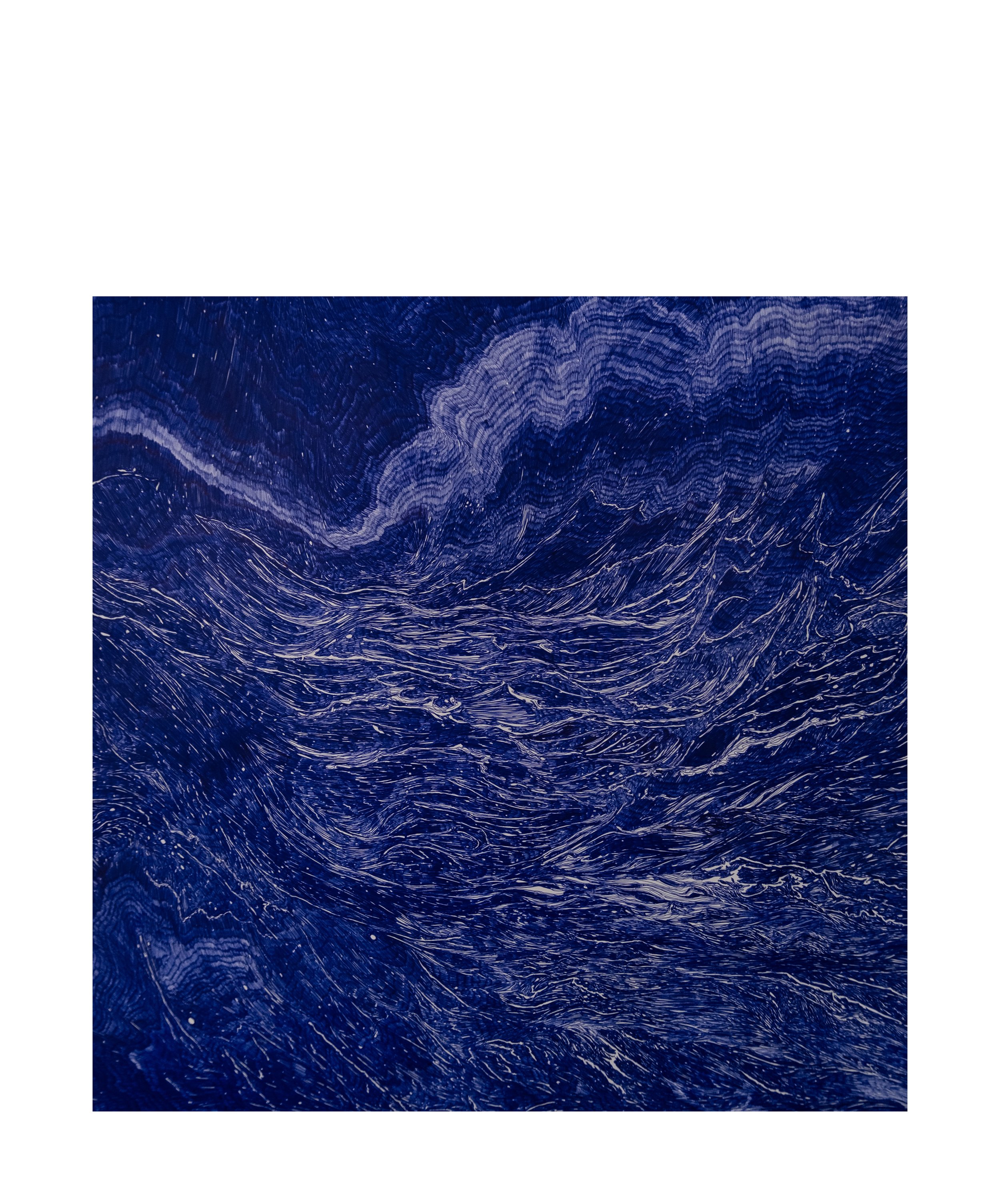 “Sea Trilogy III” (2023)
Blue ballpoint pen on pure cotton hot pressed Arches watercolor paper (356g/m2)
Dim.: 108x130cm