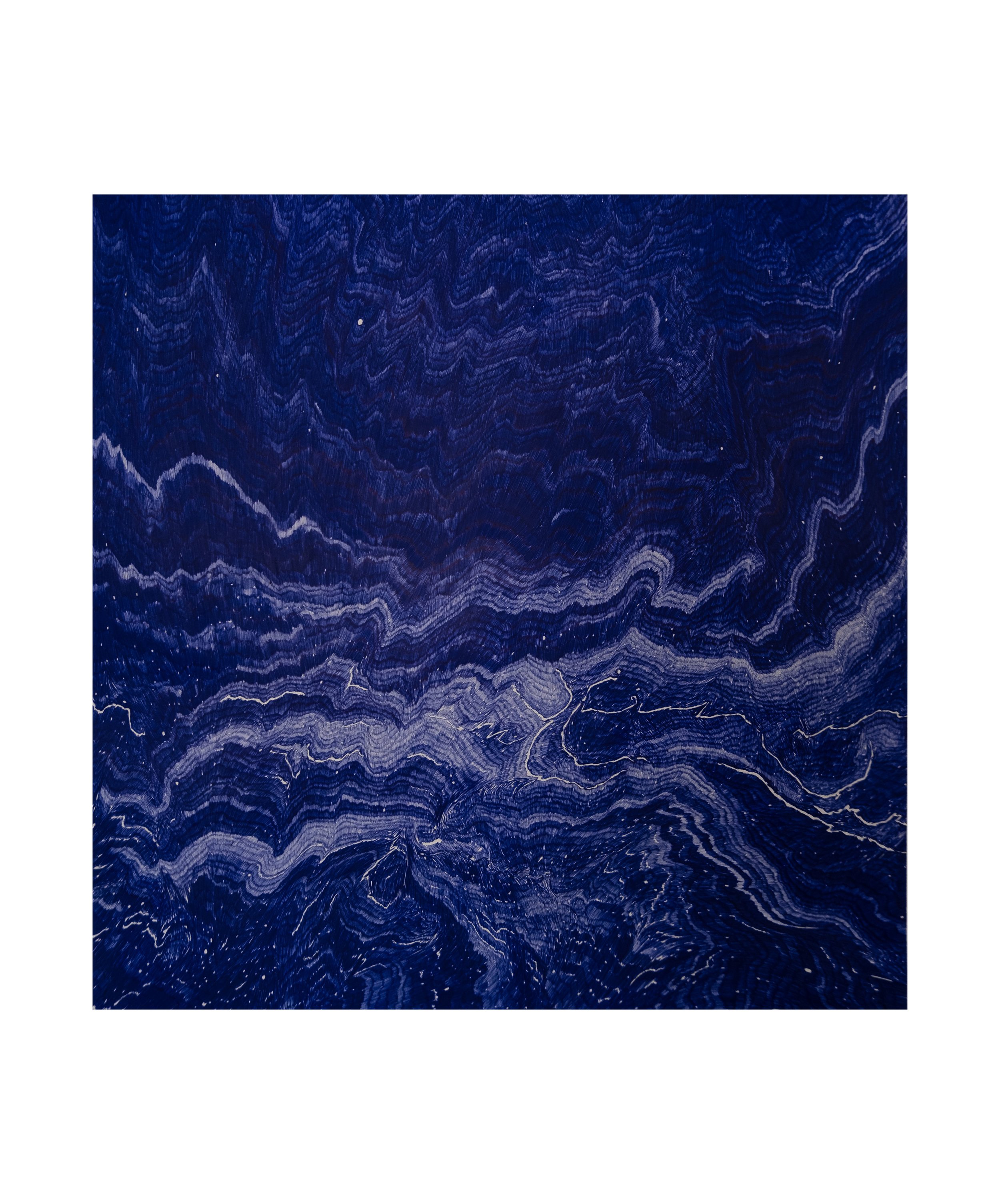 “Sea Trilogy II” (2023)
Blue ballpoint pen on pure cotton hot pressed Arches watercolor paper (356g/m2)
Dim.: 108x130cm