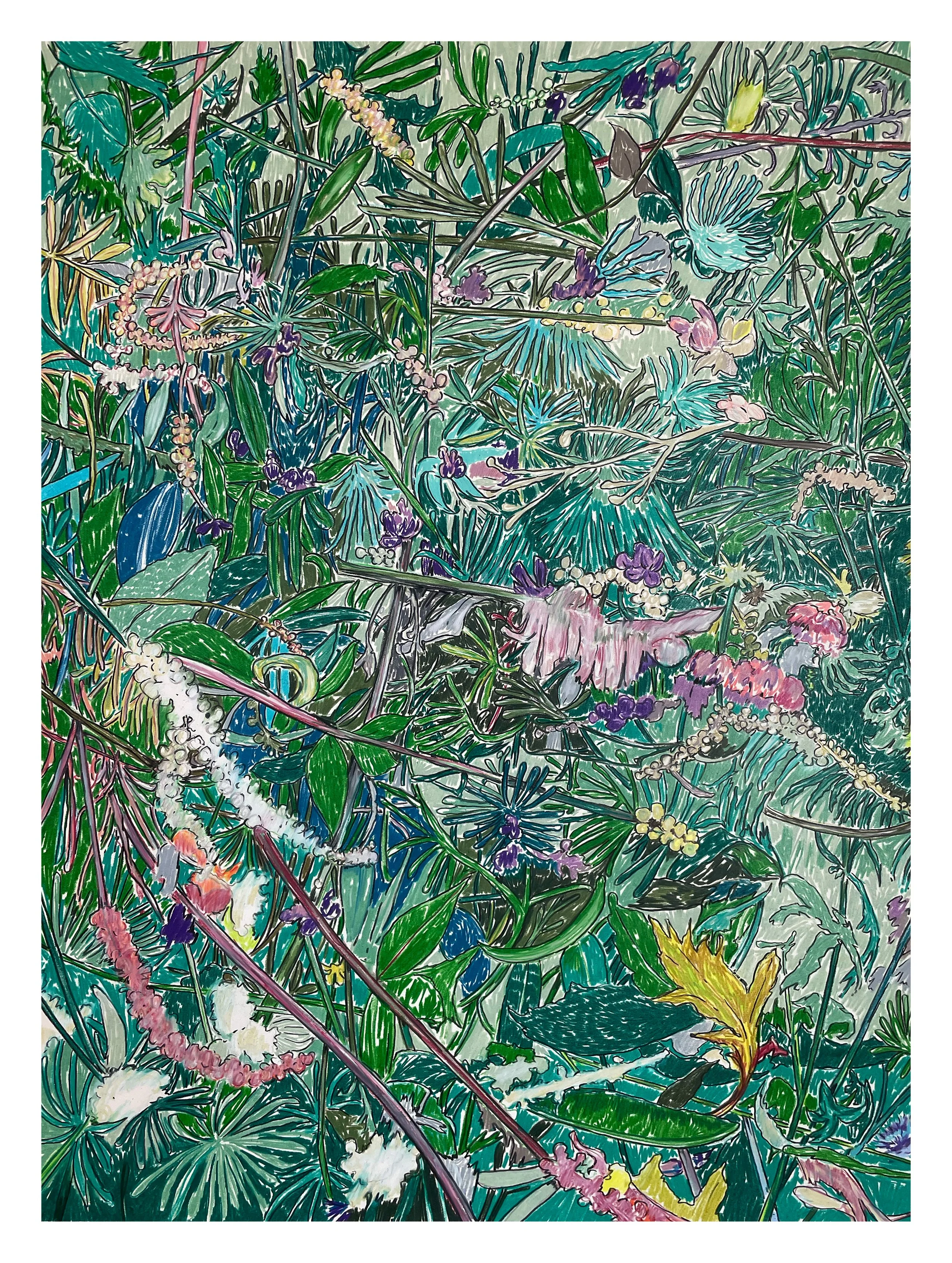 “Verão (regresso ao)” (2025)
Permanent colored pencil on pure cotton Arches hot pressed watercolor paper (300g/m2)
Dim.: 46x61cm