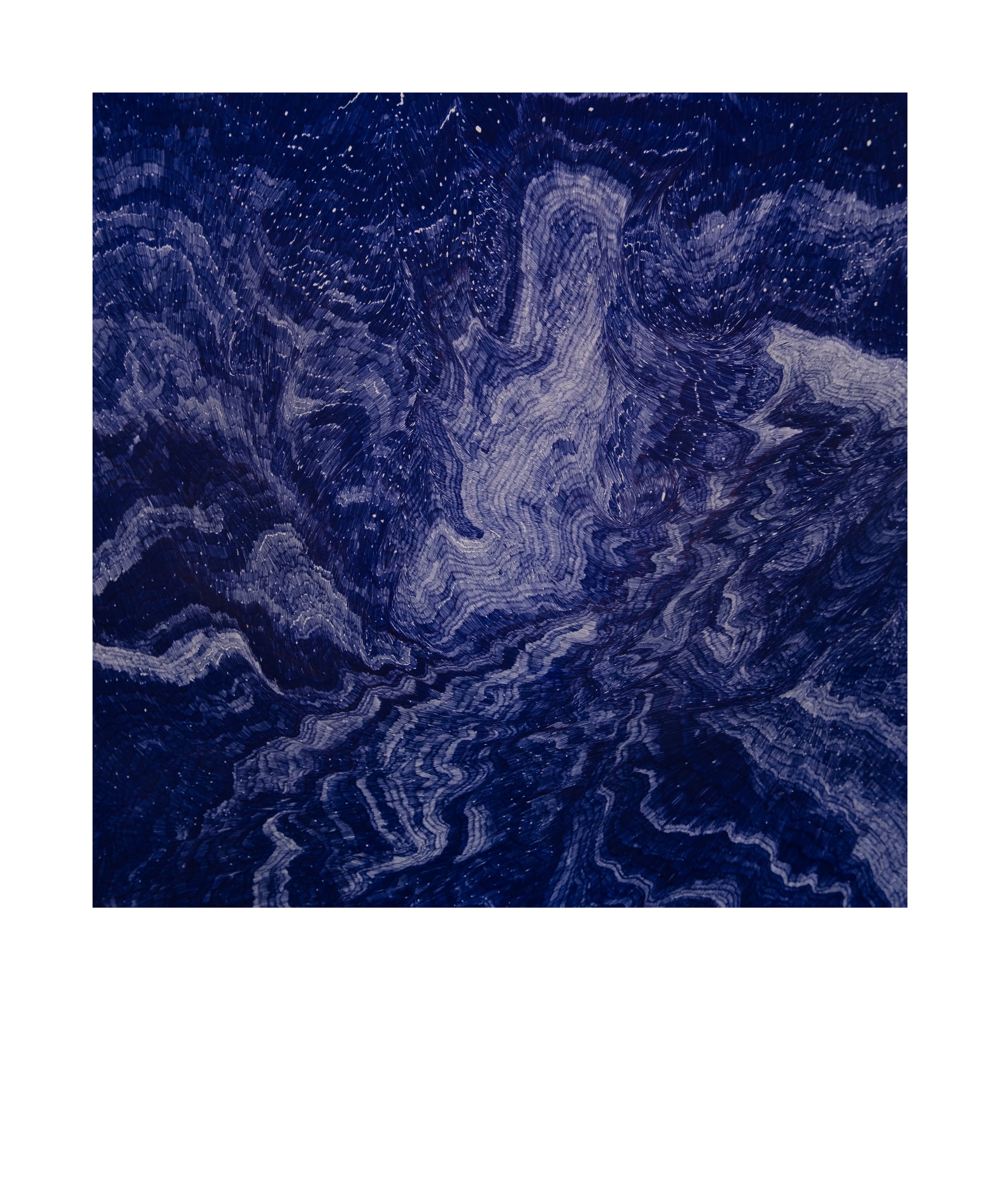 “Sea Trilogy I” (2023)
Blue ballpoint pen on pure cotton hot pressed Arches watercolor paper (356g/m2)
Dim.: 108x130cm