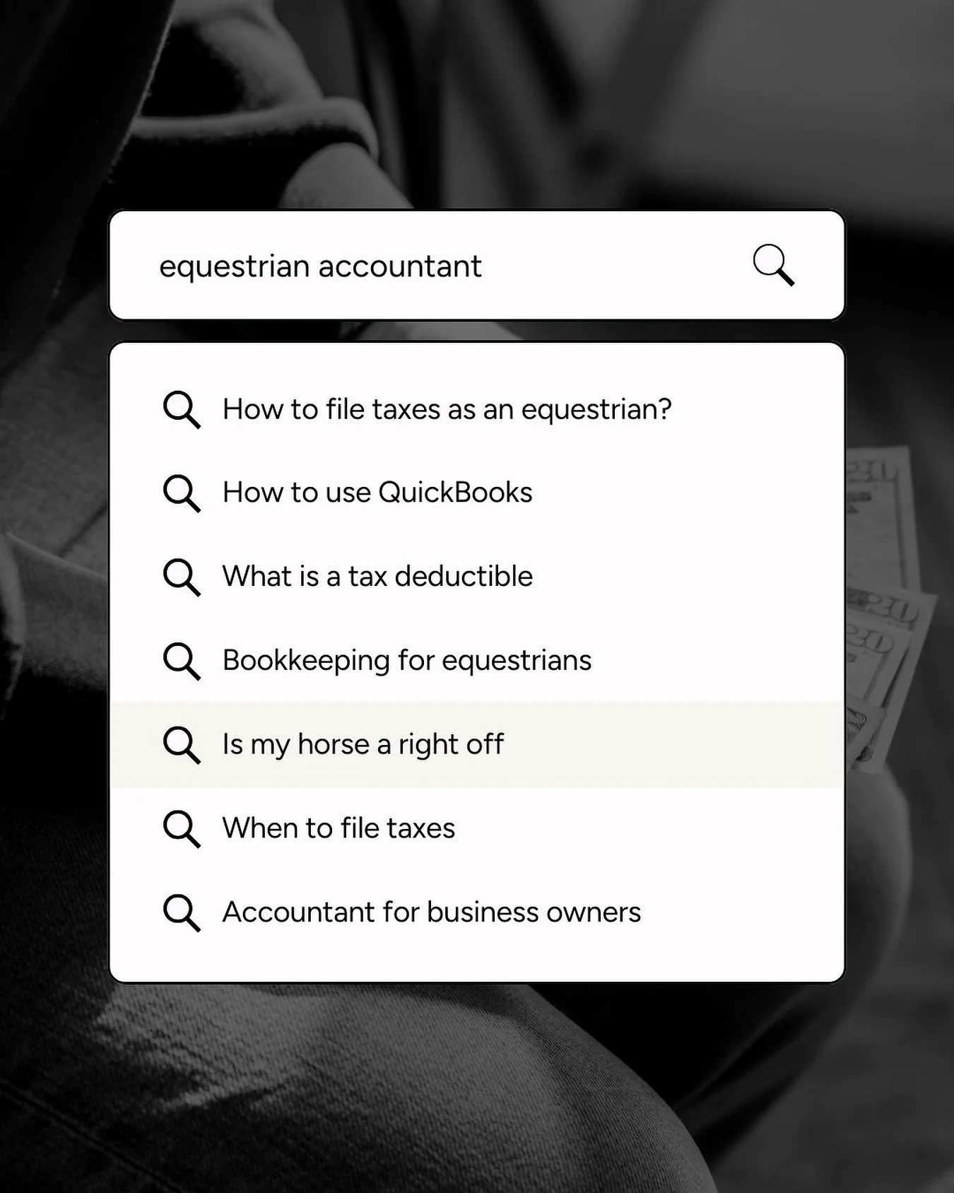 It&rsquo;s getting close to that time!

Did you know that we will work directly with your accountant to make sure your business is in tip top shape for tax season?

Don&rsquo;t wait until the last minute!

#equestriansofinstragram #bookkeepingservice