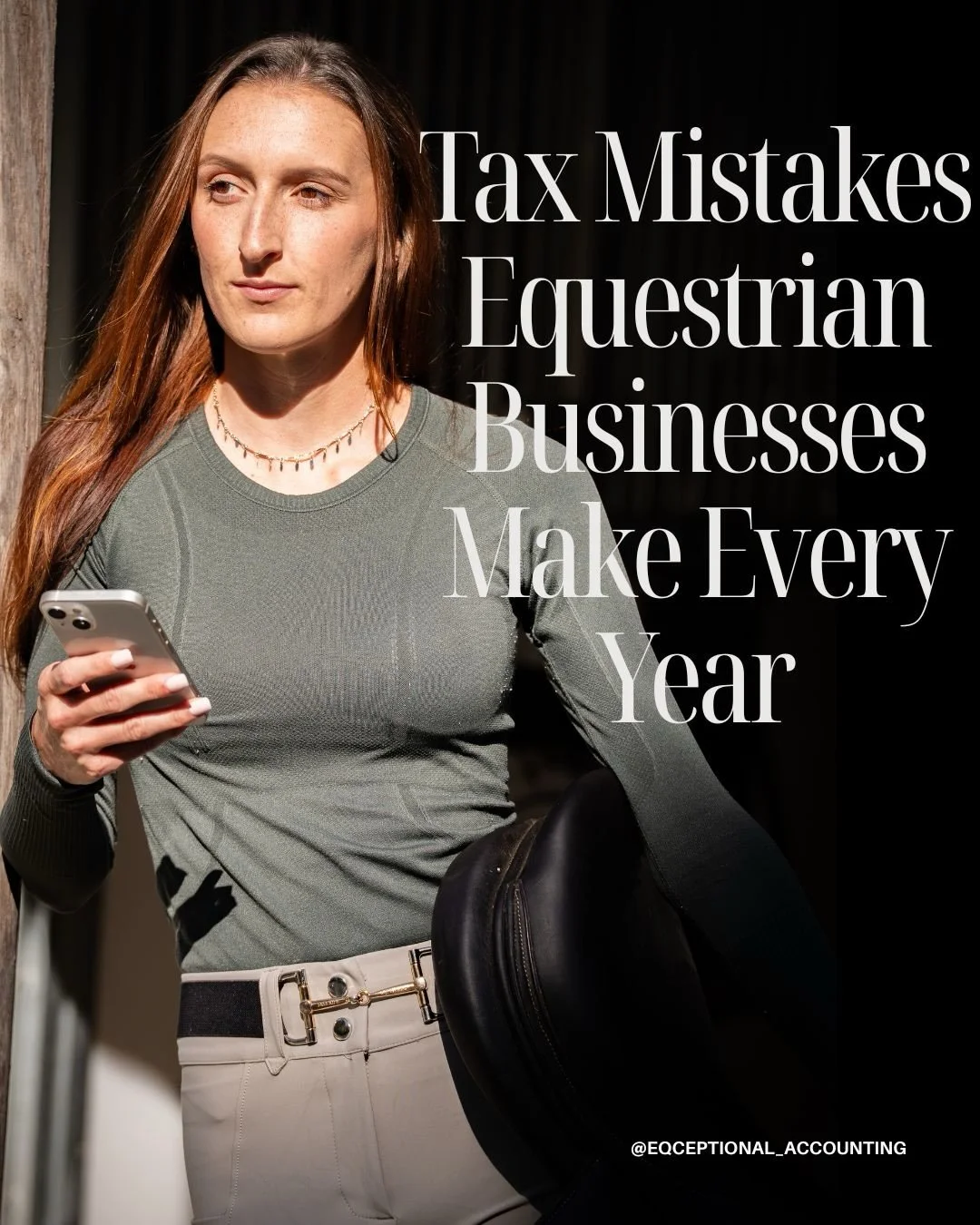 Tax mistakes equestrians businesses make every year!

&bull; Not separating personal and business expenses.
&bull; Not tracking mileage.
&bull; Not paying their quarterly estimated tax payments.

Mistakes like these can cost your business a ton durin