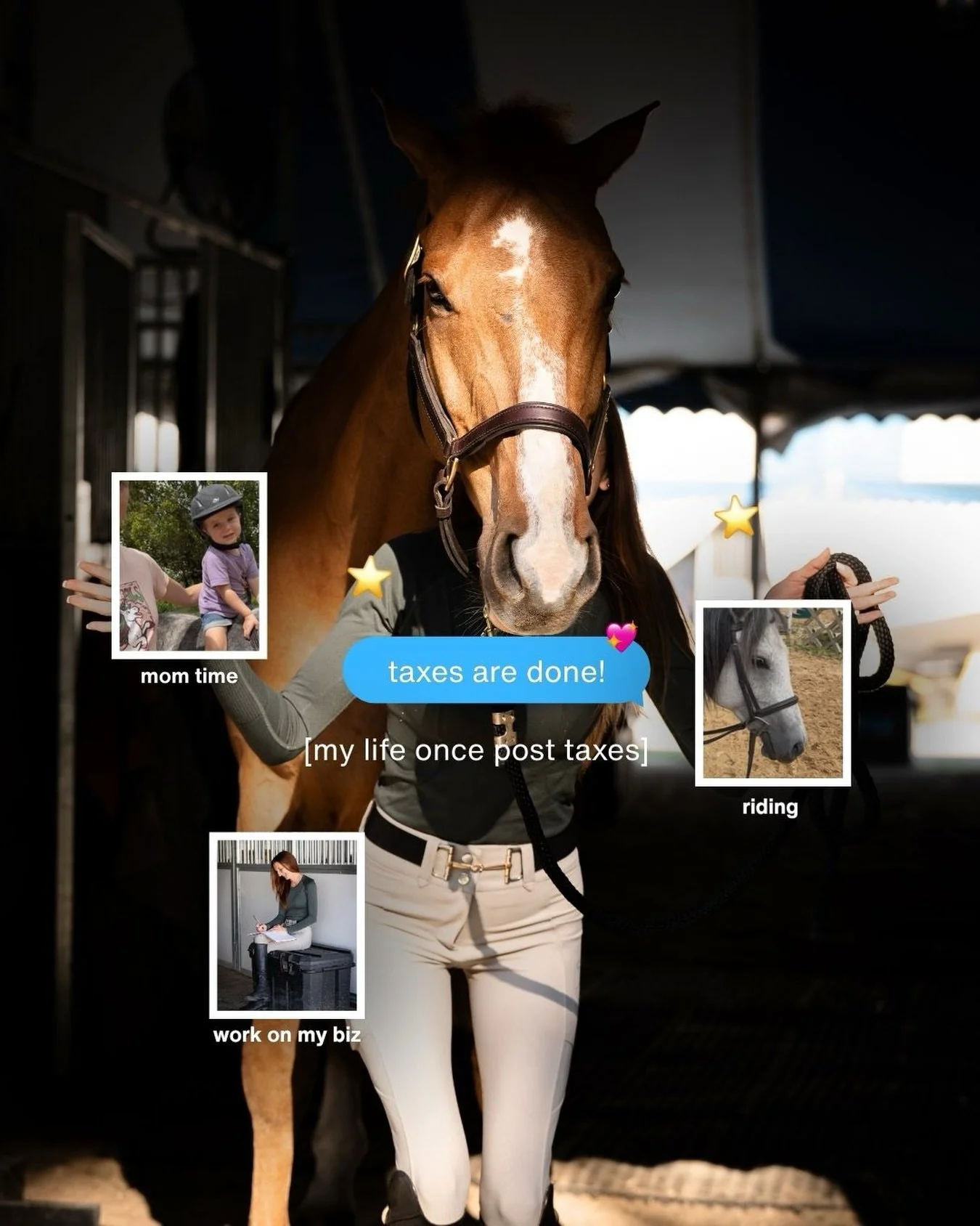 How life looks once my books are clean and my taxes are filed!

Riding ponies, some mom &amp; daughter saddle time, and working on my business BTS.

This could be you! 👀

Tell me what your life would look (or looks) like after your bookkeeping &amp;