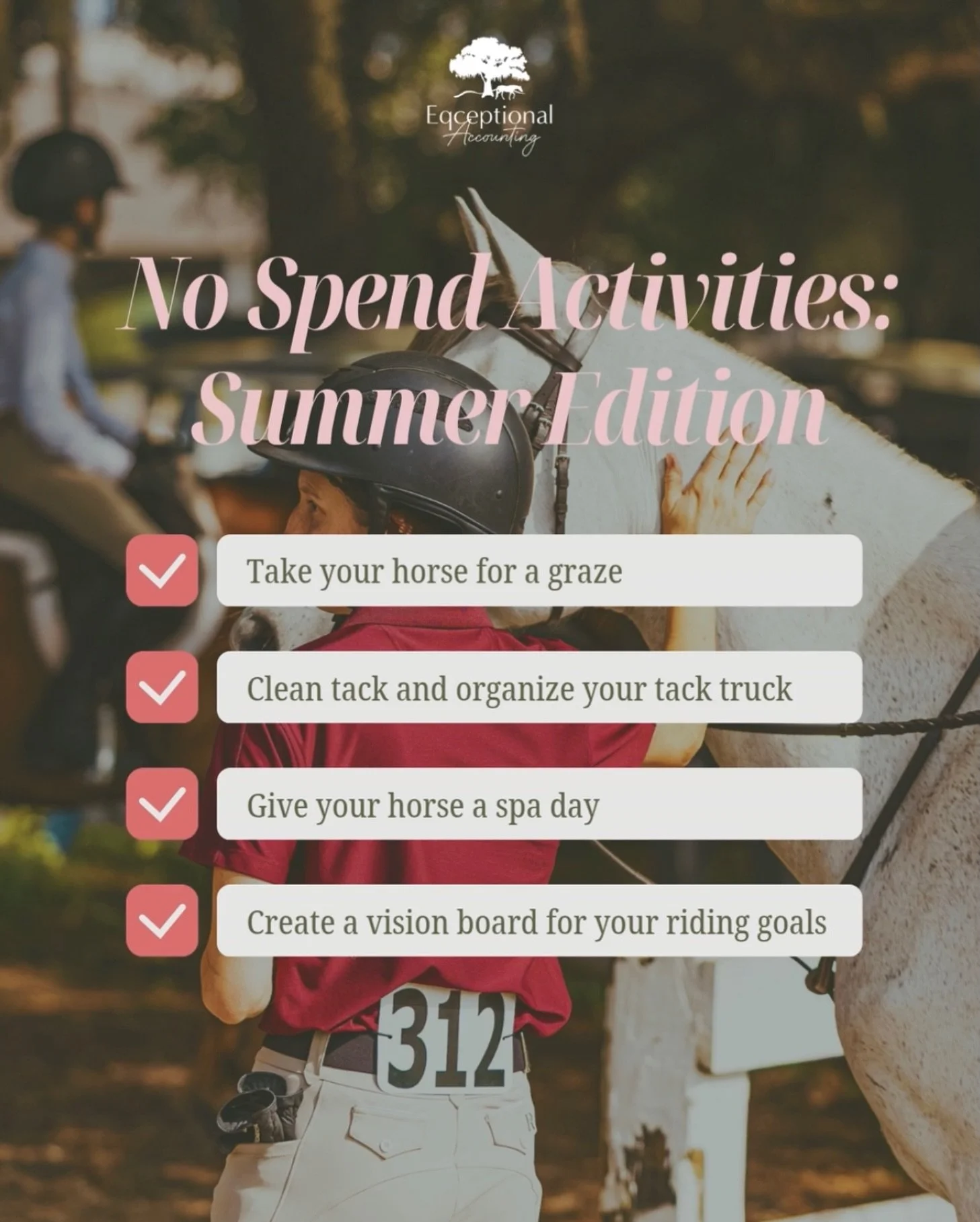 Summer is approaching! Now&rsquo;s the time to save money and spend a little extra time at the barn prepping for those shows on your schedule.

#horseshowseason #horseshowmom #nospenddays #equestriansofinstagram #bookkeepingforequestrians
