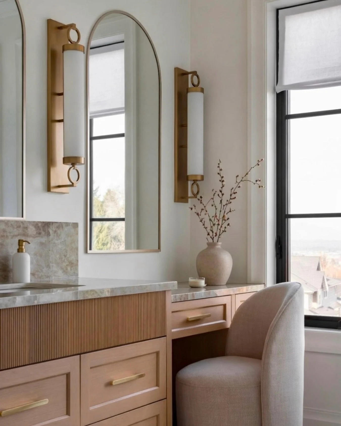 The ultimate setup for getting your makeup just right. It&rsquo;s no surprise a dedicated vanity is high on many of our clients&rsquo; wish lists...but place it where natural light pours in, and it instantly levels up. Soft, flattering daylight, a th